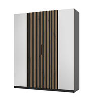 DREHTÜRENSCHRANK CAGLIARI 200/239/61,9cm 4-türig mit Spiegel Schwarz - Goldfarben/Schwarz, Holzwerkstoff (200/239/61.9cm) - MASSENO