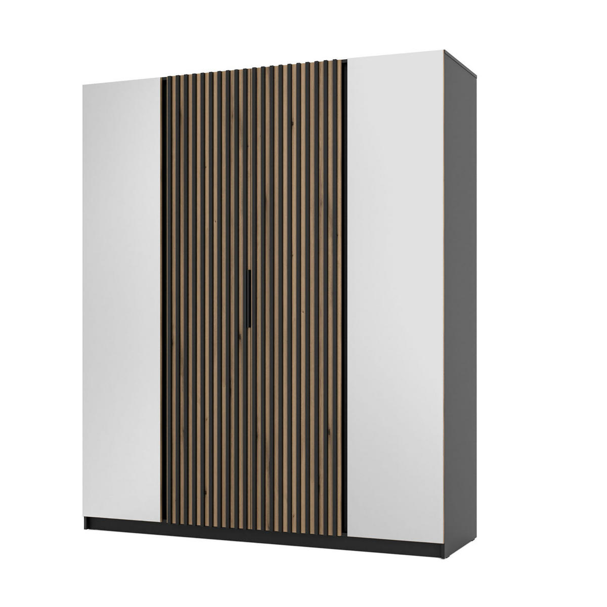 DREHTÜRENSCHRANK CAGLIARI 200/239/61,9cm 4-türig mit Spiegel Schwarz - Goldfarben/Schwarz, Holzwerkstoff (200/239/61.9cm) - MASSENO