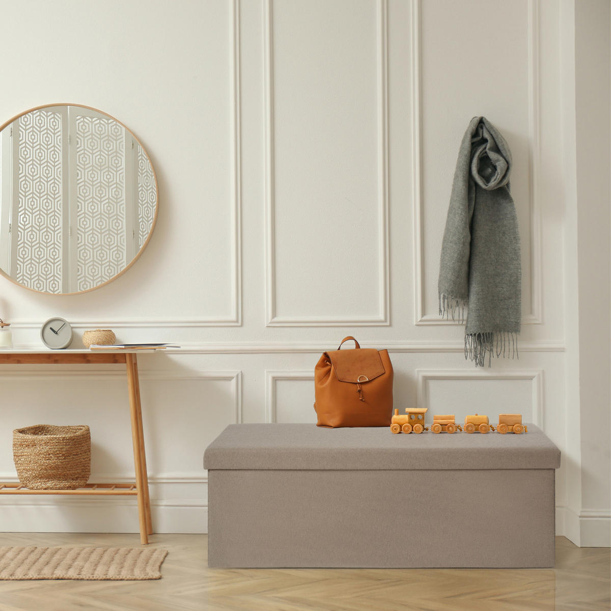 SITZBANK 110/38/38 cm, faltbar, Taupe - Taupe, Kunststoff (38/38/110cm) - Laleni