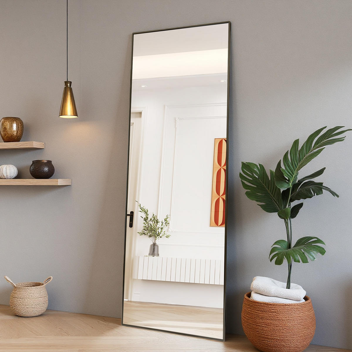 STANDSPIEGEL 164x54 cm Schwarz Rechteck Freistehend & Wandmontage - Schwarz, Glas (2/164/54cm) - SHOPENTRA