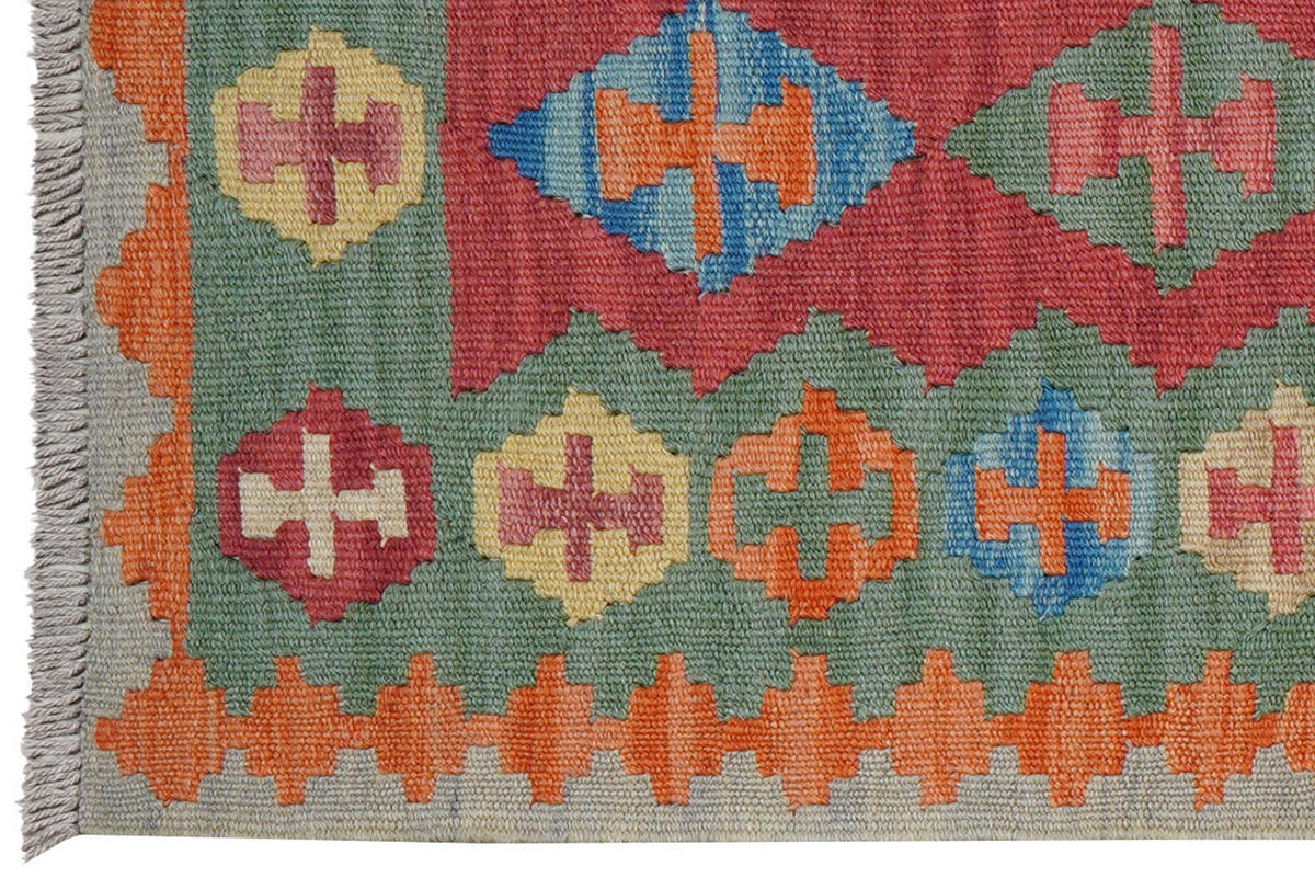 HANDWEBTEPPICH Kelim Gashgai Rot 246/61 cm Schurwolle - Rot, Textil (61/246cm) - Looma