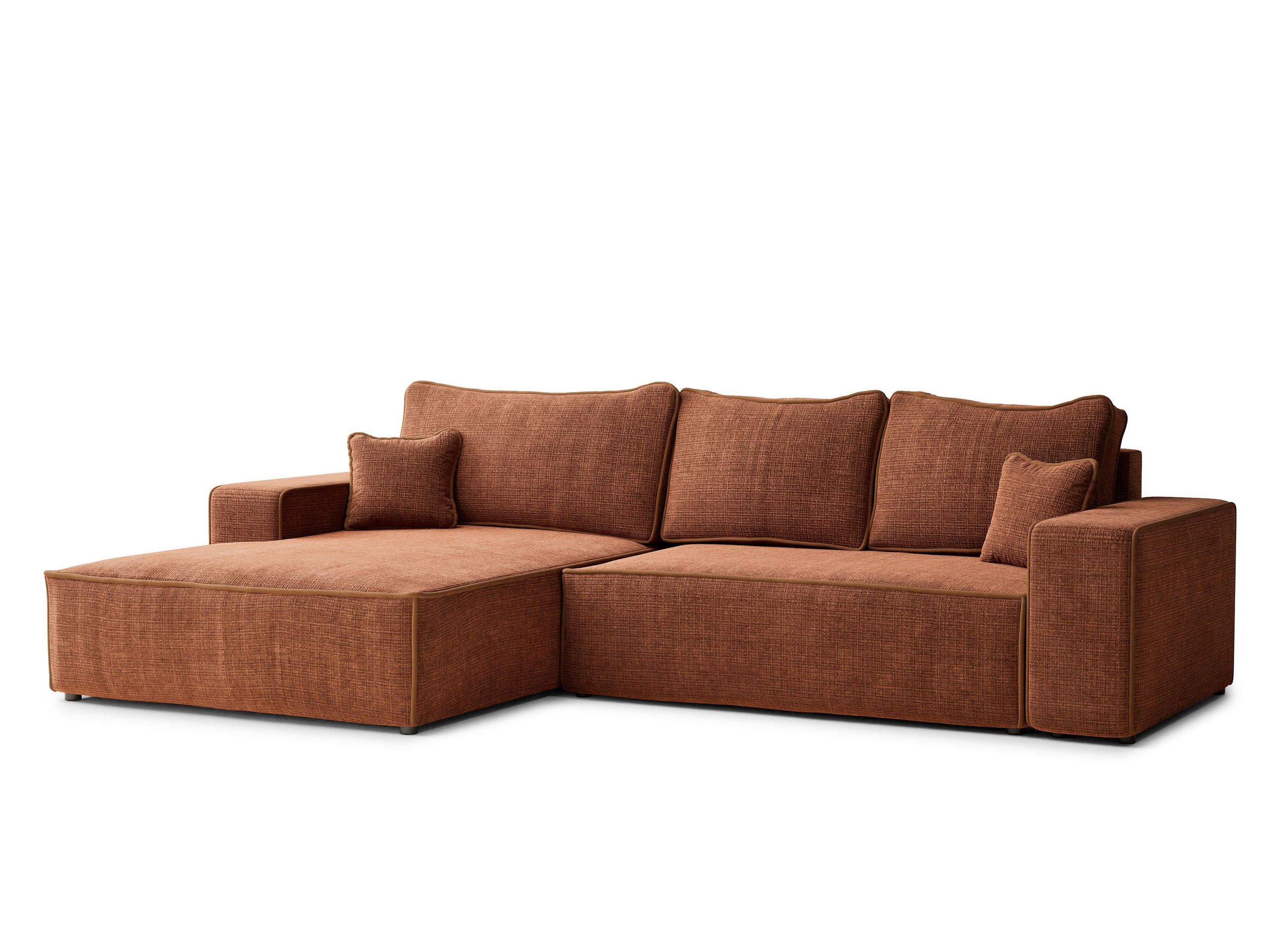 ECKSOFA MIT SCHLAFFUNKTION Modo Grau Chenille-Stoff - Links Seite - Rostfarben/Schwarz, Holz/Holzwerkstoff (185/294cm) - Maison de Reve