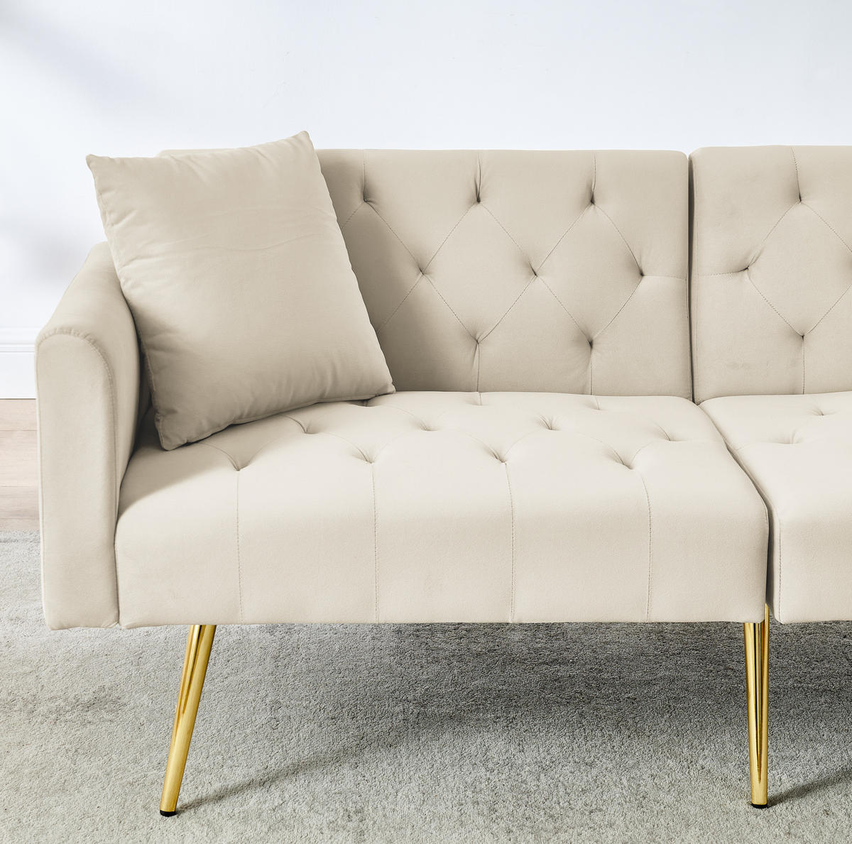 SOFA mit verstellbarer Rückenlehne 2-Sitzer Beige Samt - Beige, Holzwerkstoff (177/74/78cm) - Meubliv