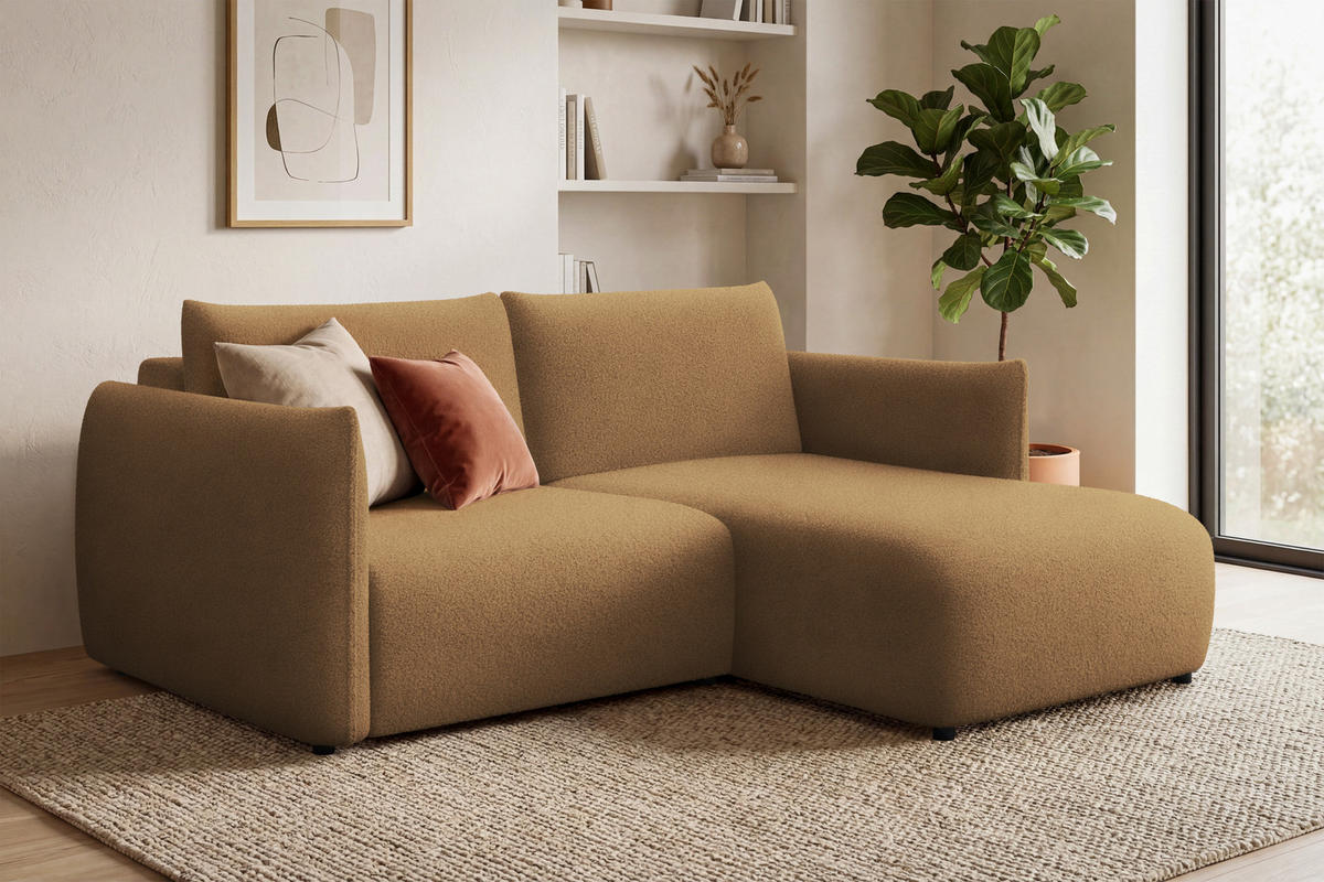 ECKSOFA TAUER 3-Sitzer RECHTS, Bouclé-Stoff braun - Schwarz/Braun, Holz/Textil (206/173cm) - Courtois Laville