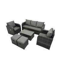 GARTENMÖBELSET mit Couchtisch Polyrattan 7-Sitzer - Dunkelgrau/Grau, Glas/Kunststoff - Fimous