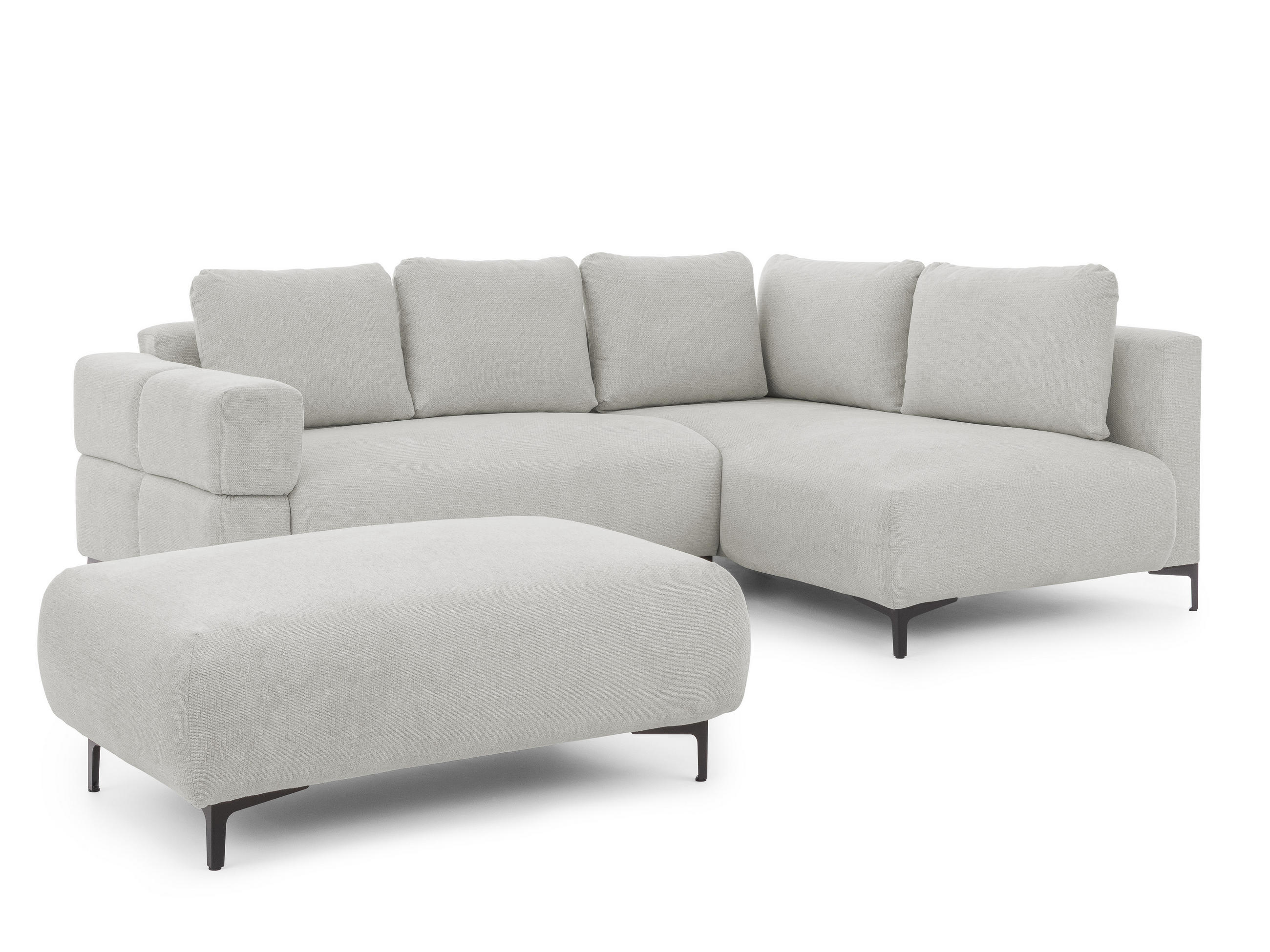 ECKSOFA inkl. Hocker Cardea mit Schlaffunktion in Bubble-Optik aus weichem Hellgrau Strukturstoff und hohem Sitzkomfort - Ottomane rechts - Hellgrau/Schwarz, Holz/Textil (230/170cm) - S-Style Möbel