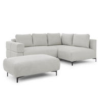 ECKSOFA inkl. Hocker Cardea mit Schlaffunktion in Bubble-Optik aus weichem Hellgrau Strukturstoff und hohem Sitzkomfort - Ottomane rechts - Hellgrau/Schwarz, Holz/Textil (230/170cm) - S-Style Möbel