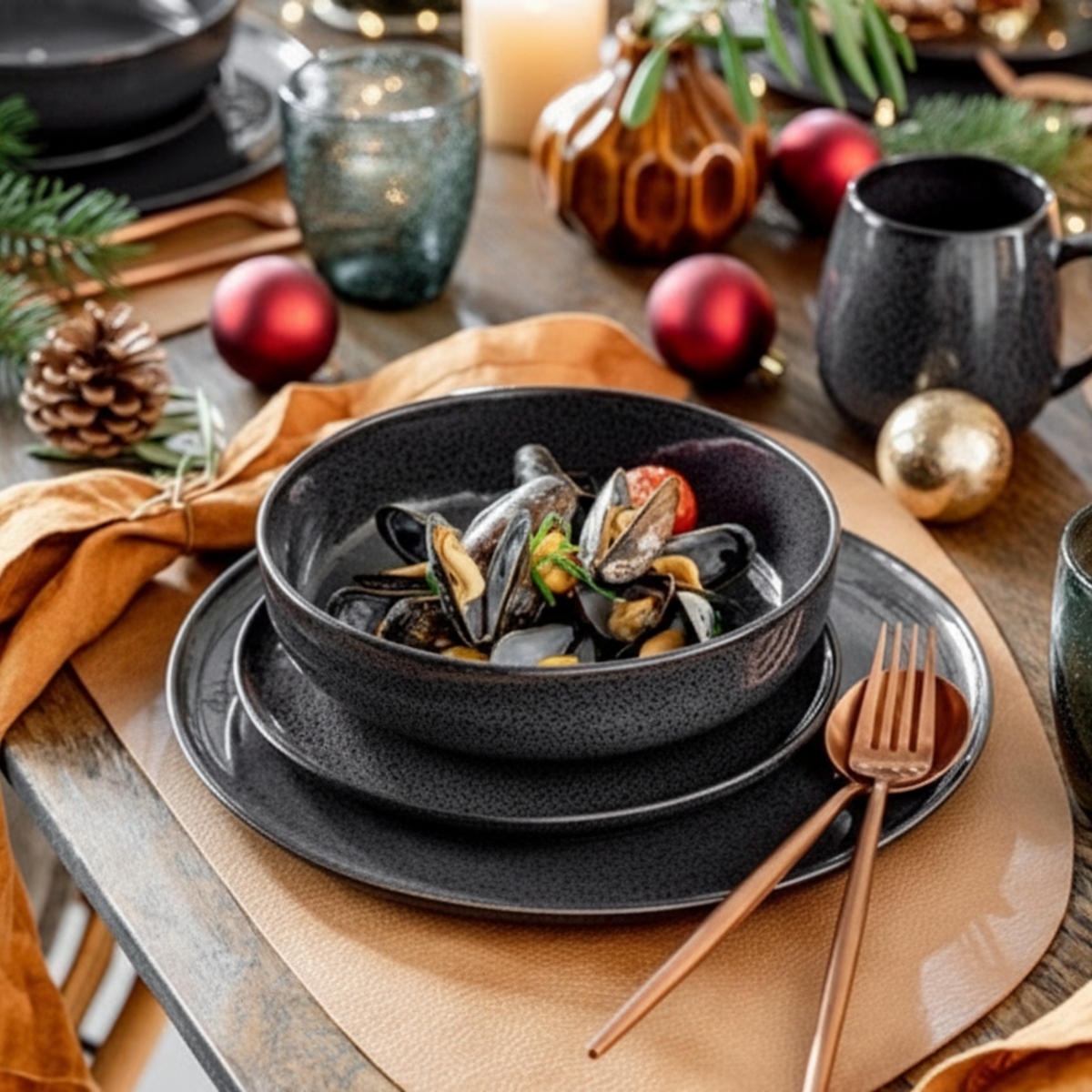 TAFELSERVICE BALI - 12 teilig aus Porzellan - Grau, Keramik (33/35/35cm) - Sänger