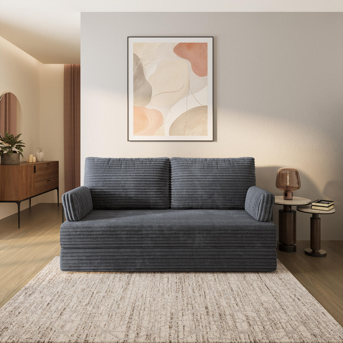 BETTSOFA SILAR aus Schaumstoff Cordstoff Grau Schlaffunktion - Dunkelgrau, Textil (170/86/80cm) - MASSENO