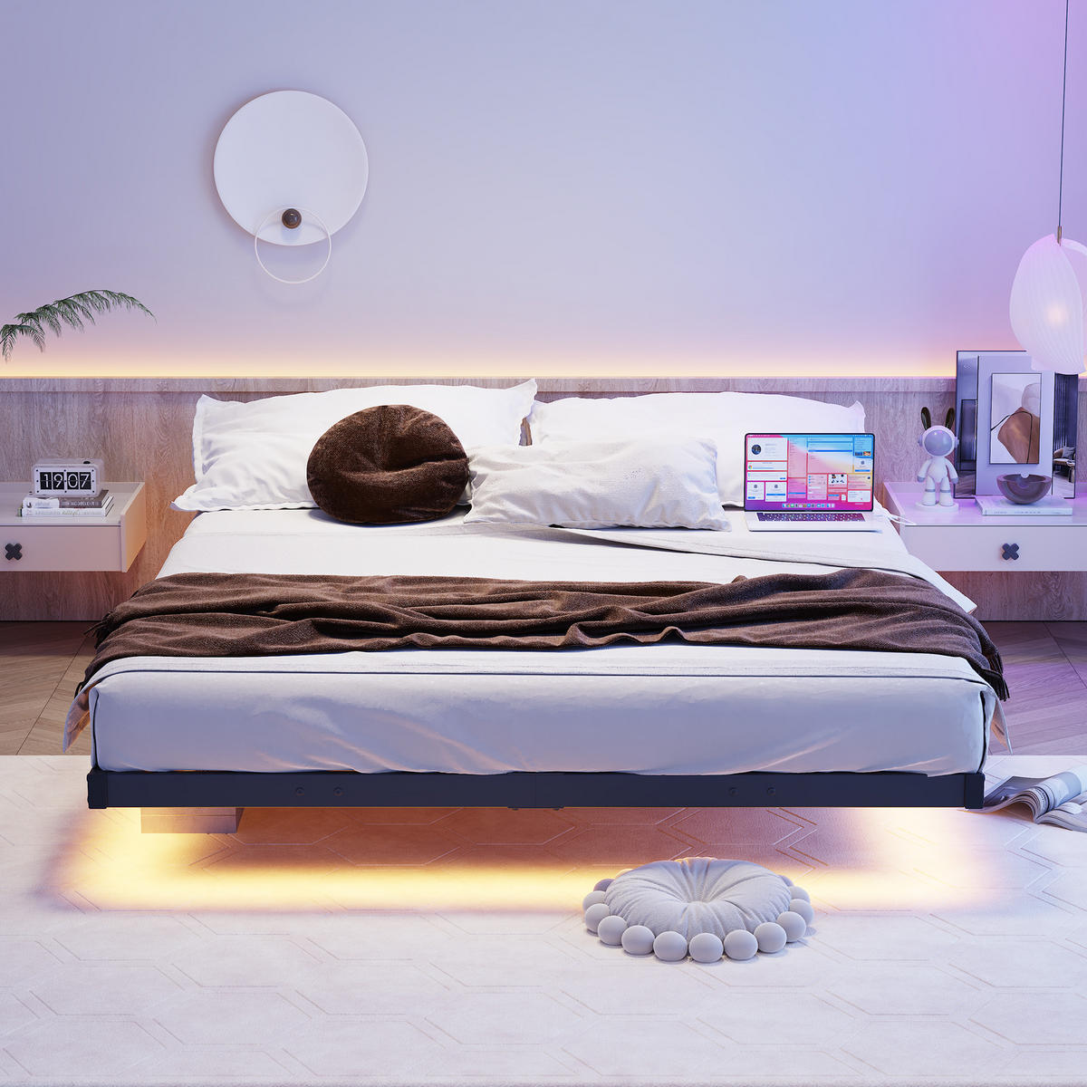 METALLBETT 140/190 cm DE-35510 mit LED und Ladestation Schwarz - Schwarz, Metall (140/190cm) - ComfortXL