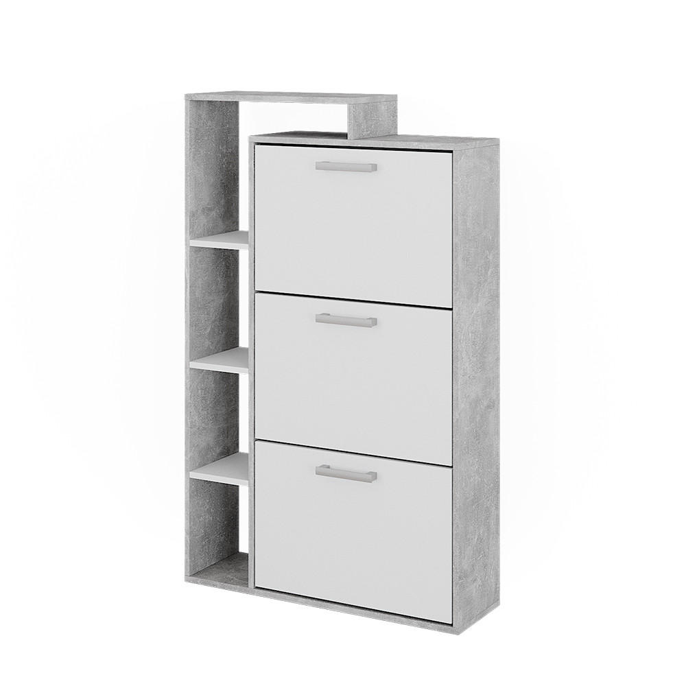 SCHUHKOMMODE Orlando Beton 80 x 128.3 cm mit 3 Fächern - Weiß, Holzwerkstoff (80/128.3/24.2cm) - Vicco