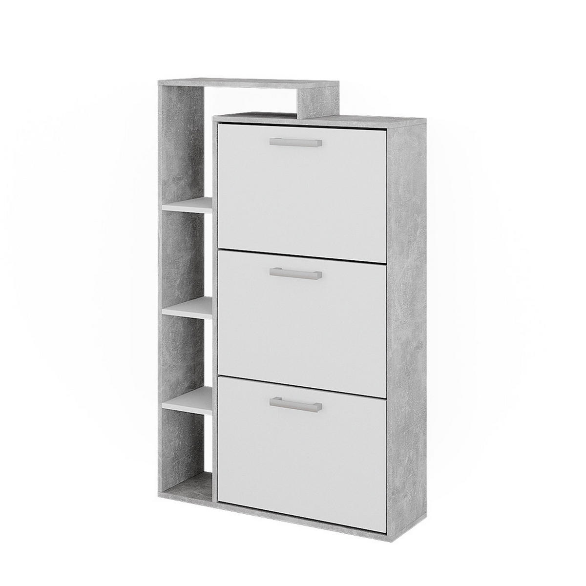 SCHUHKOMMODE Orlando Beton 80 x 128.3 cm mit 3 Fächern - Schieferfarben/Weiß, Holzwerkstoff (80/128.3/24.2cm) - Vicco