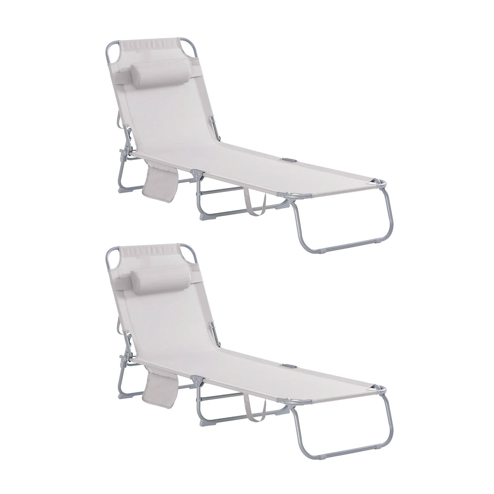GARTENLIEGE 2er-Set Beige mit Tasche & Kopfkissen - Beige, Textil/Metall (195/58cm) - Kaket