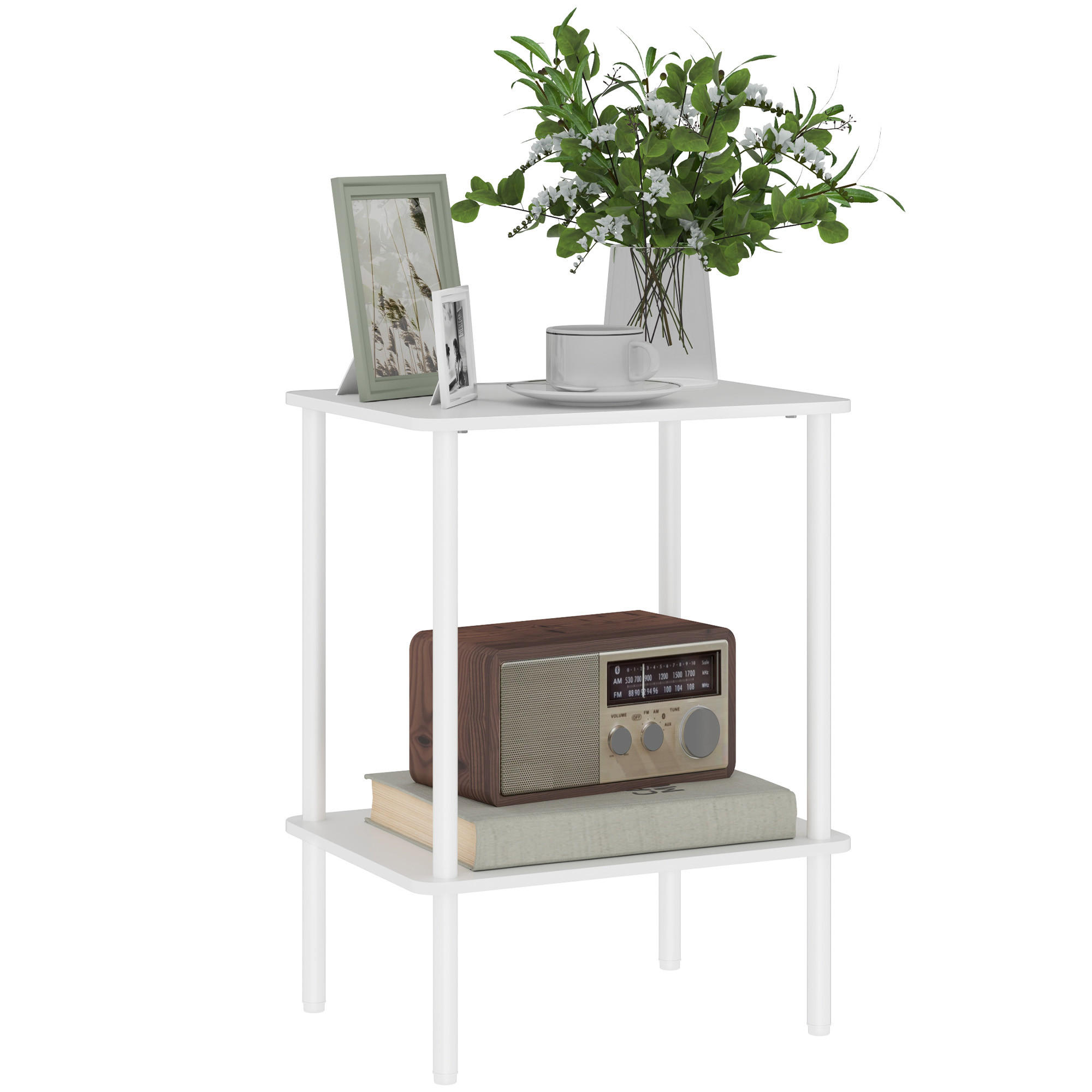 BEISTELLTISCH, 2-stufiger Couchtisch mit Aufbewahrungsfach und Metallrahmen, Weiß - Weiß, Holzwerkstoff (30/40/52.2cm) - HOMCOM