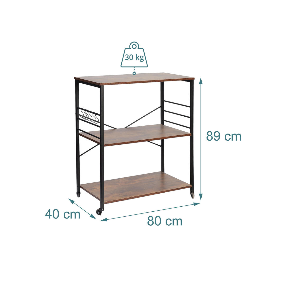 VOZIČEK za postrežbo - večbarvno, kovina/leseni material (80/89/40cm) - Relaxdays