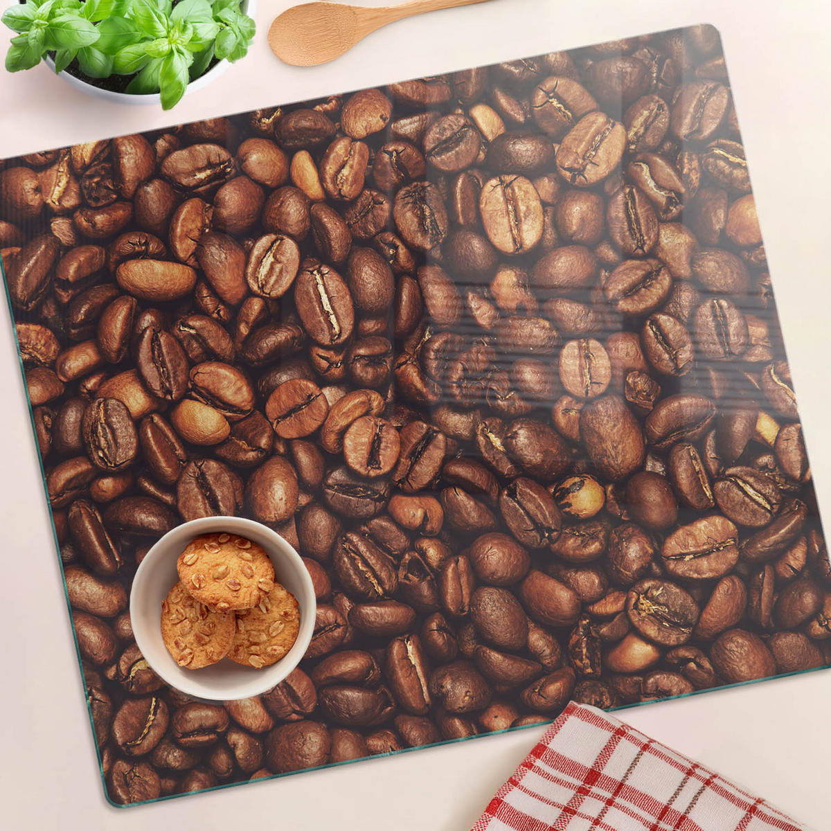 GLASPLATTE 60x52 cm Kaffeebohnen - Braun, Glas (60/0.4/52cm) - TULUP