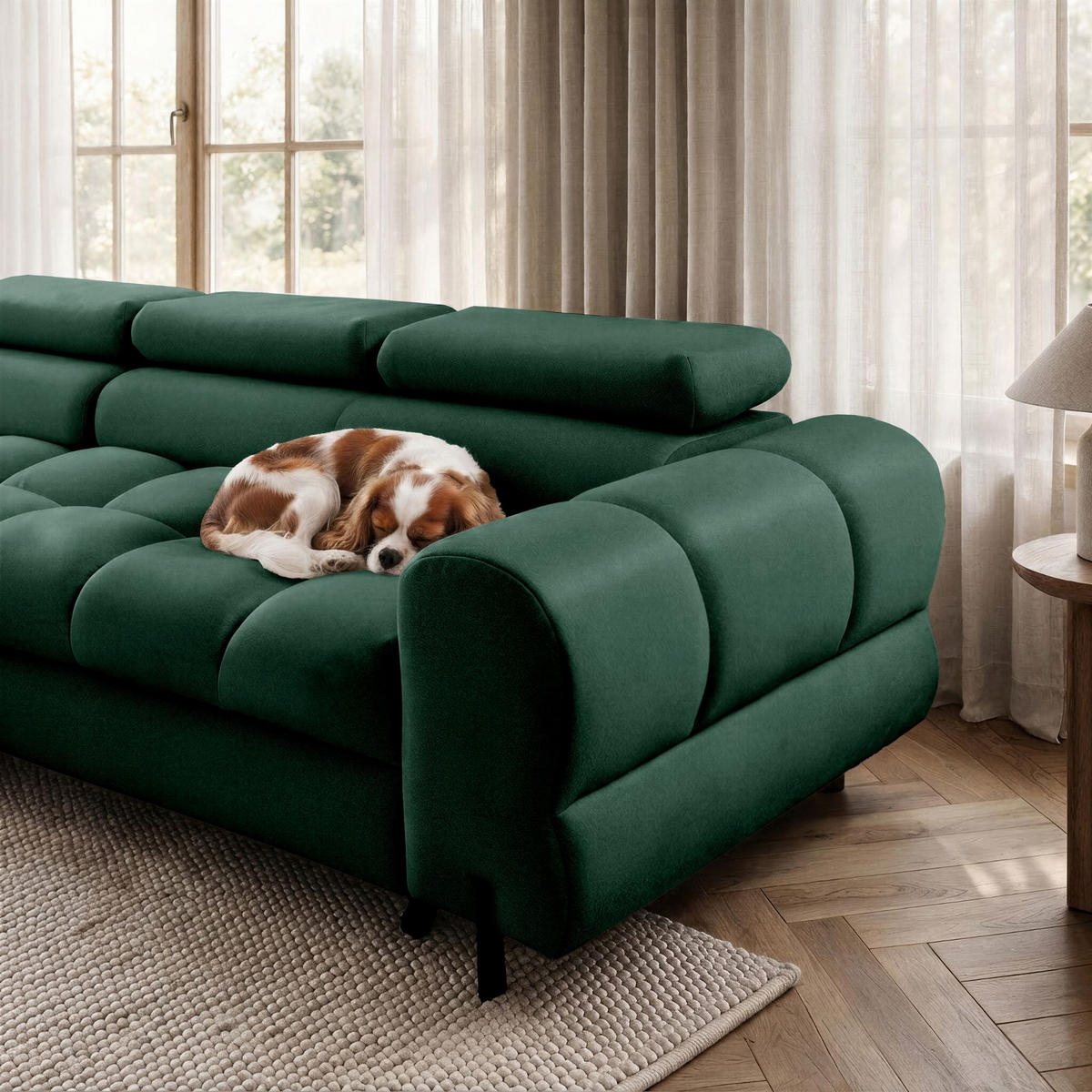 ECKSOFA UFFO L Links mit Schlaffunktion 260x195 Velours Dunkelgrün - Dunkelgrün/Schwarz, Holz/Textil (260/195cm) - Muffo
