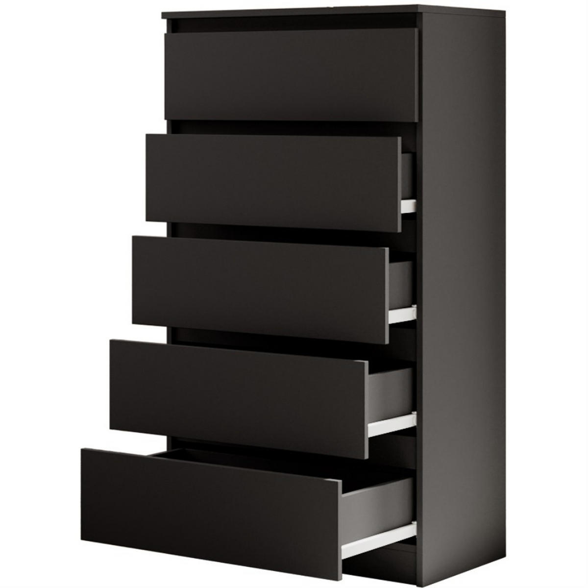 KOMMODE Lemon 70 cm mit fünf Schubladen schwarz matt - Schwarz, Holzwerkstoff (70/124.5/39cm) - Beautysofa