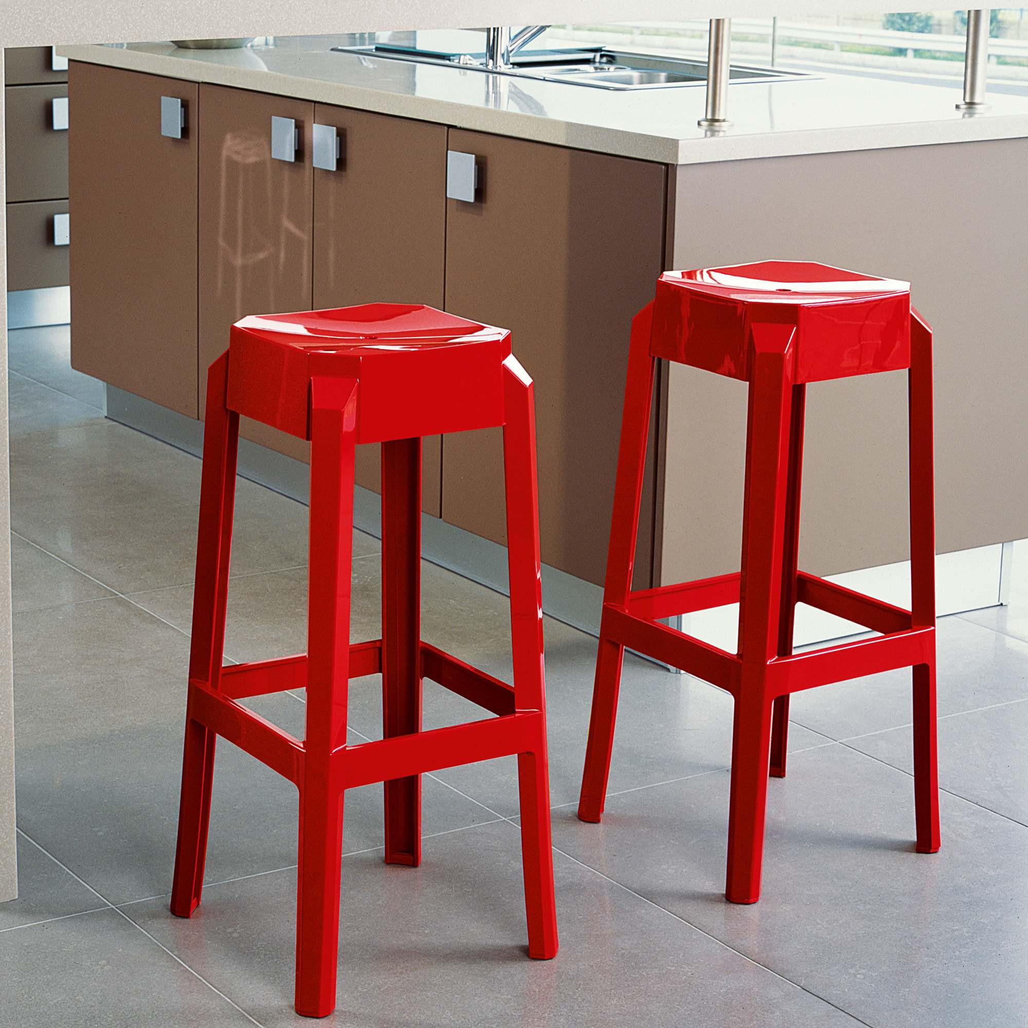 BARHOCKER 2er Set Kunststoff rot - Eukalyptusholzfarben/Rot, Kunststoff (36/75/36cm) - CLP