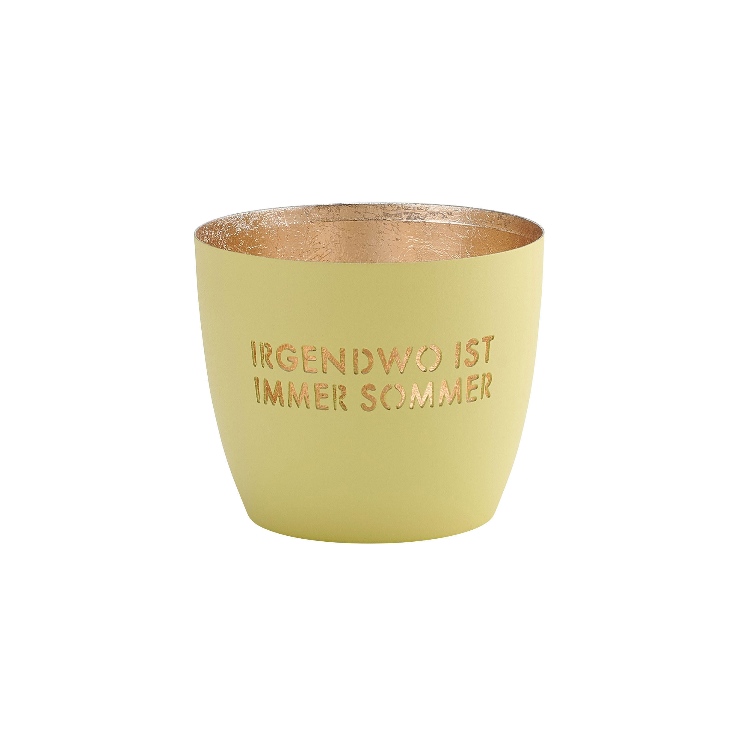 TEELICHTHALTER Madras Irgendwo ist immer Sommer M, Eisen, Pastellgelb, Gold, 8.5 cm - Gelb, Metall (9cm) - Gift Company