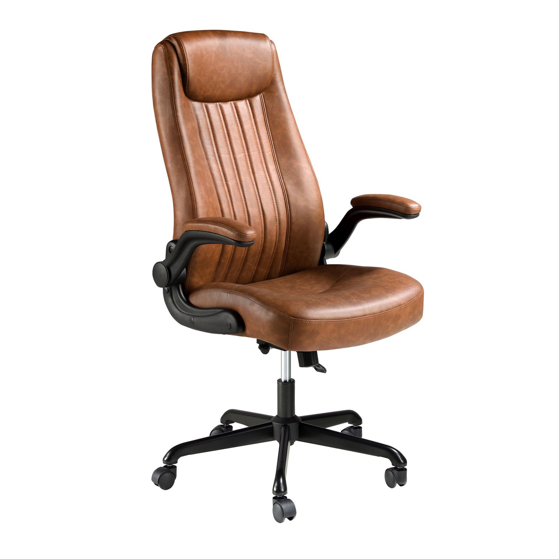 CHEFSESSEL Drehbarer Bürostuhl aus braunem Kunstleder 69/73/115 cm - Schwarz/Braun, Leder (69/115/73cm) - ANGEL CERDA