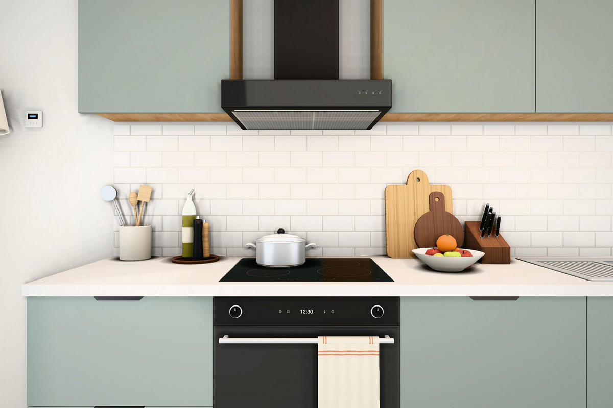 KÜCHENZEILE Sorento Grün & Sonoma Eiche – 320 cm – KÜ-SORENTO3-001 - Grün, Holzwerkstoff (320/247/58cm) - ROYAL24_MARKT