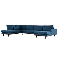 WOHNLANDSCHAFT mit Longchair - Blau/Buchefarben, Textil (371/81/219cm) - home24