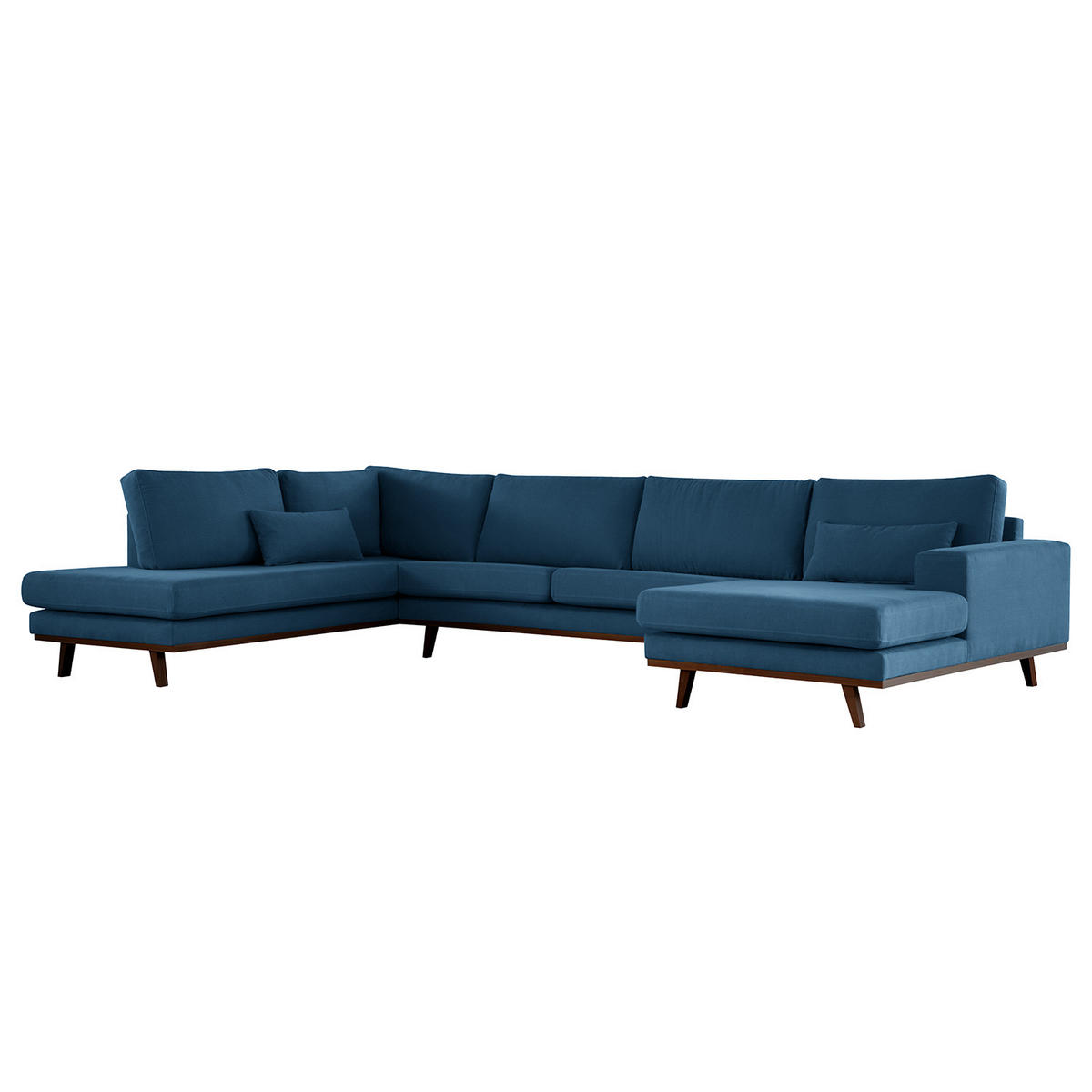 WOHNLANDSCHAFT mit Longchair - Blau/Buchefarben, Textil (371/81/219cm) - home24