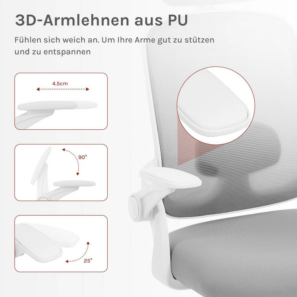 DREHSTUHL mit Wippfunktion, Netzstoff, Hellgrau - Hellgrau, Kunststoff/Textil (63.5/109.5/50cm) - Woltu