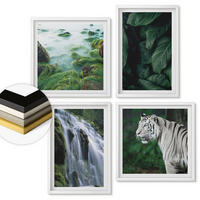 WANDBILDER 4er-Set - 50x50 cm & 40x60 cm Weißer Rahmen - Blätter des Weißen Tigerwasserfalls - Weiß, Kunststoff (50/50cm) - ArtPrintCave