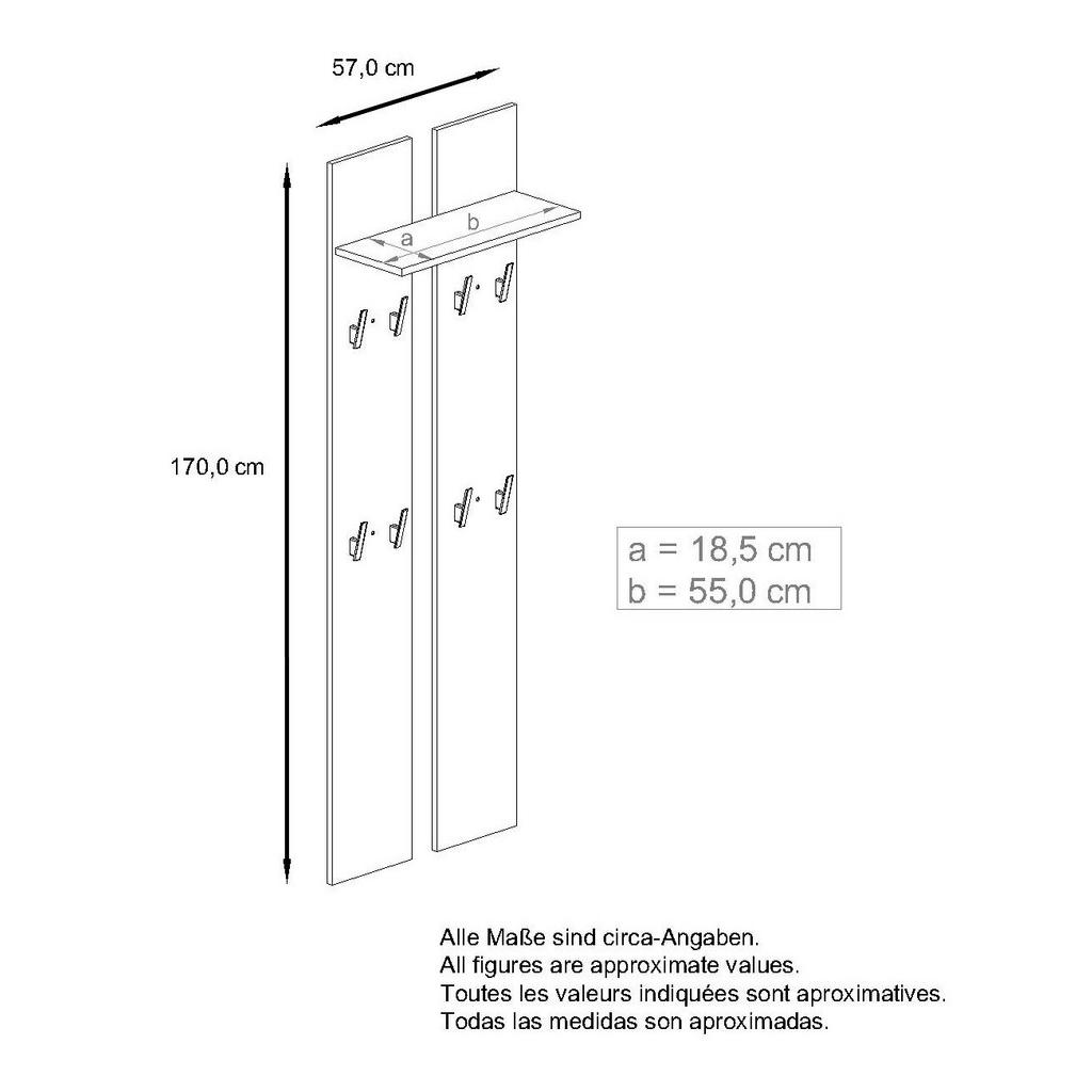 Thumbnail - Vladon Garderobenpaneel, Schwarz Hochglanz, Holzwerkstoff, 57x170x20 cm, Garderobe, Garderobenpaneele, Garderobenpaneele