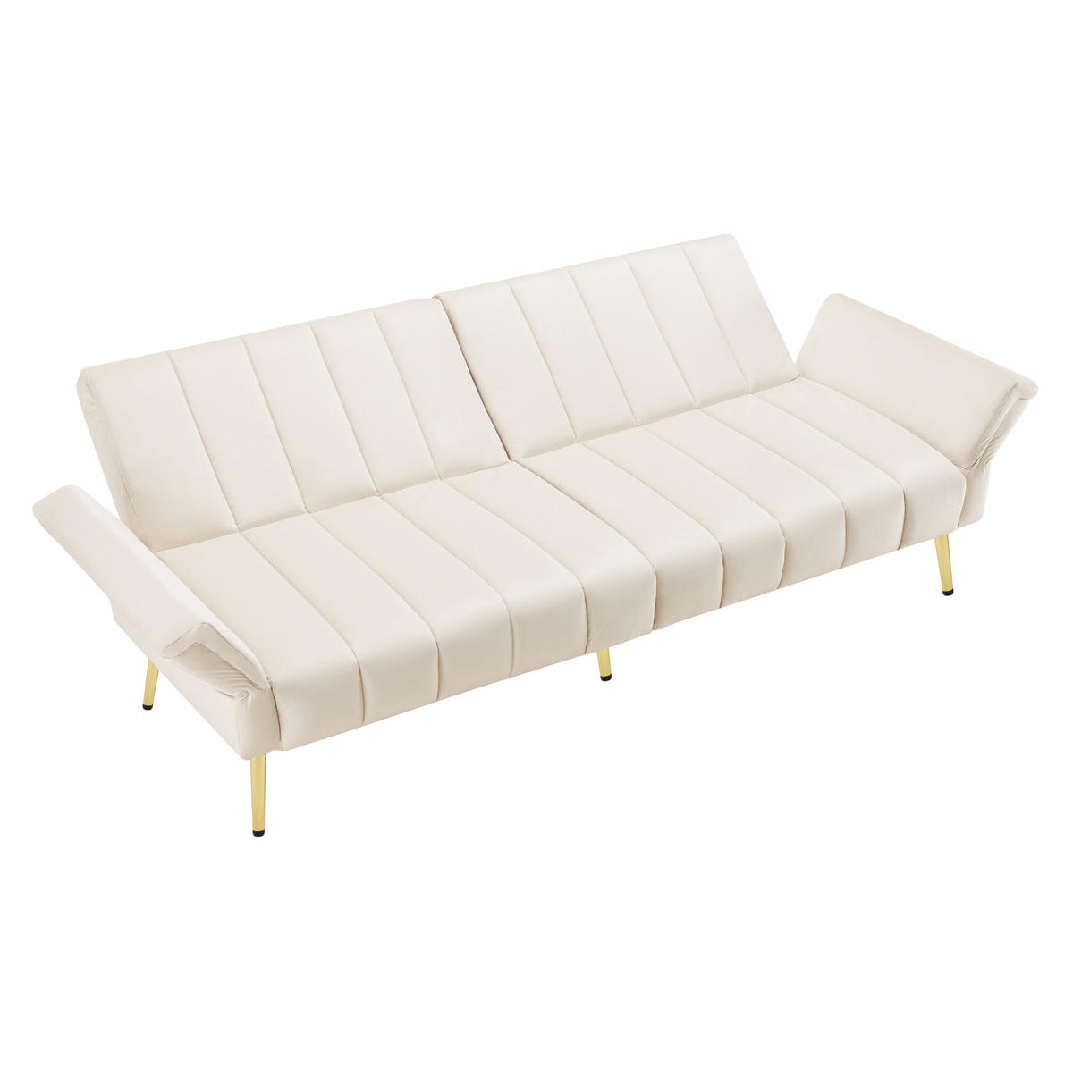 SCHLAFSOFA, Samt mit verstellbarer Rückenlehne & Armlehnen, 183/76/75 cm, Beige - Beige, Textil (76/75/183cm) - Redom