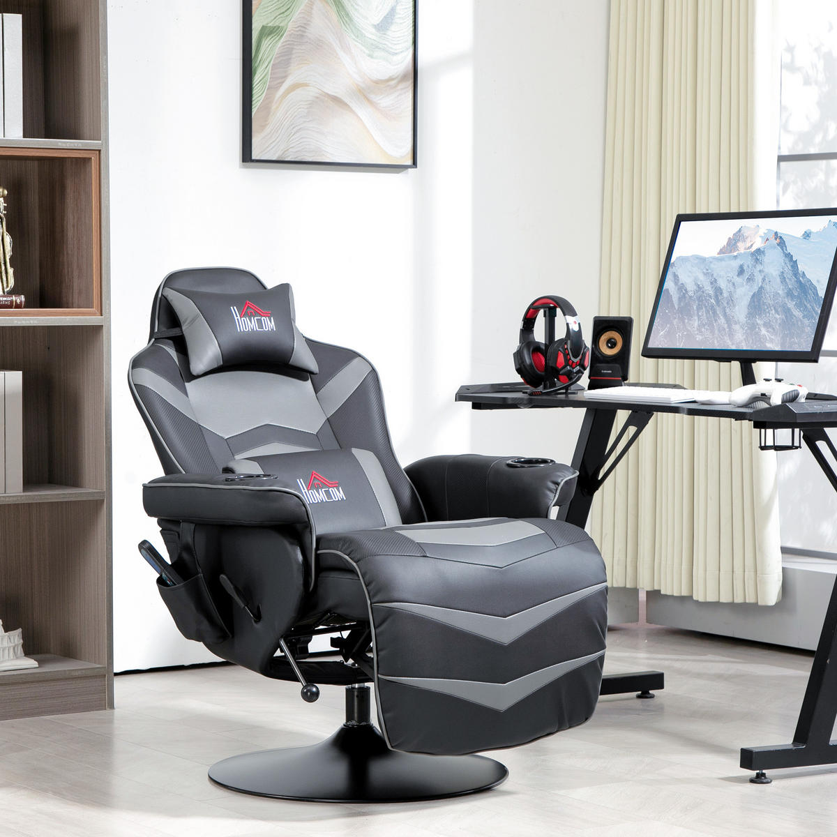 RELAXSESSEL mit Massagefunktion, Kissen, Kunstleder, Grau - Grau, Leder (82.5/111.5/79.5cm) - HOMCOM