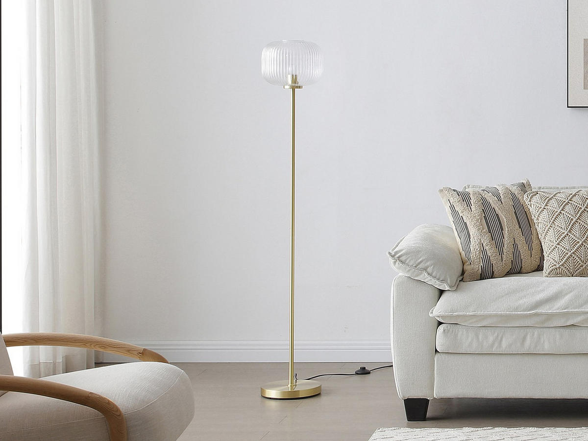 STEHLEUCHTE – gebürstetes Messing und strukturiertes Glas – Ø 25 x H 150 cm – Gold – LOUXOR - Goldfarben, Metall (25/25/150cm) - Vente-Unique