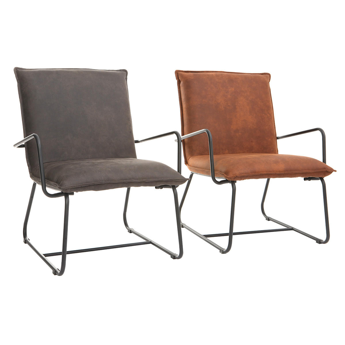 SESSEL PU Braun Metallgestell Schwarz MERCY - Braun, Textil (59/77/66cm) - Miliboo