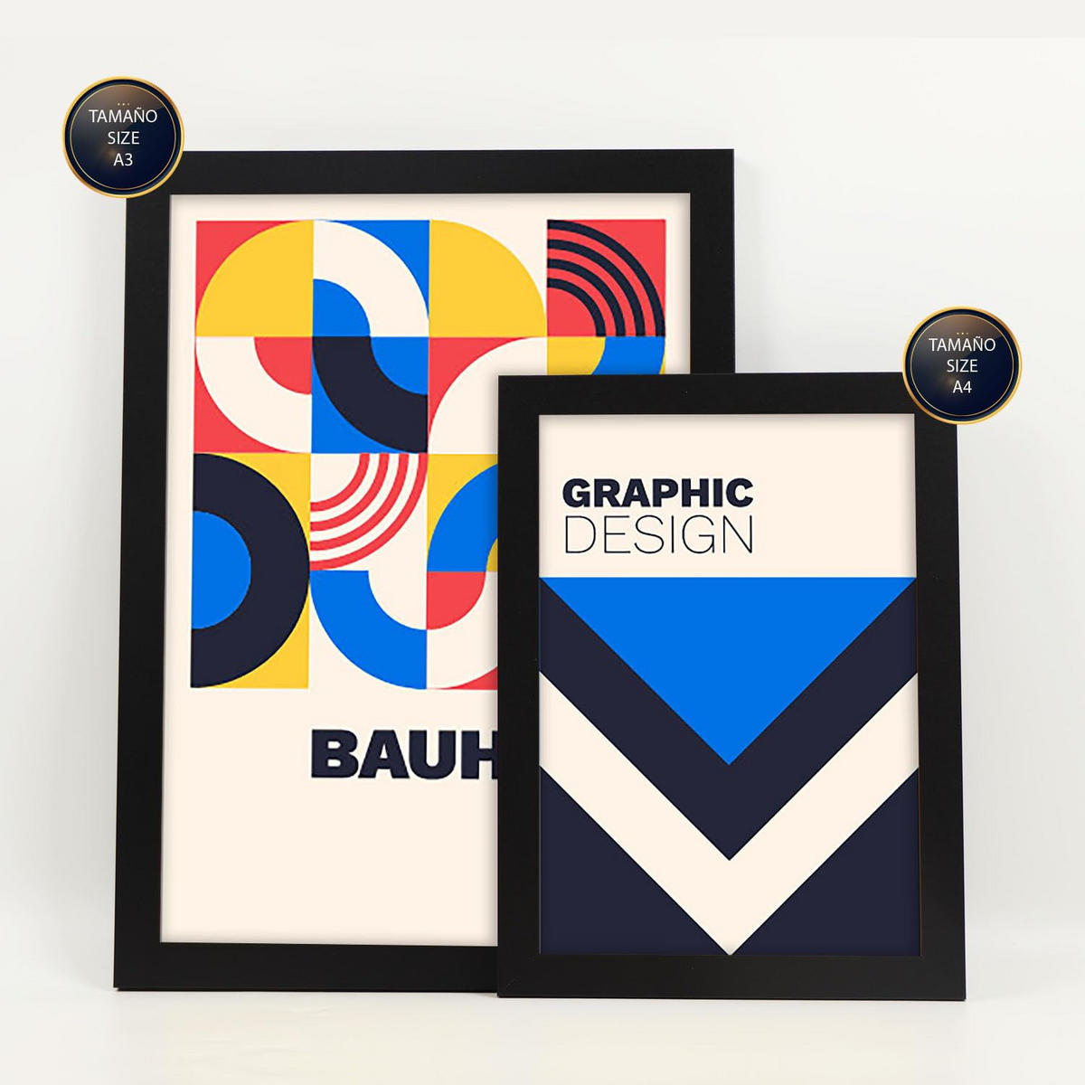 POSTER Set Mit 6 Drucken Im Bauhaus 6 Geometrische Designkollektion Drucke Mit Ästhetische Dekorative Rahmen Für Zuhause A3 & A4 Schwarzer Rahmen - Schwarz, Papier (29/3cm) - Nacnic