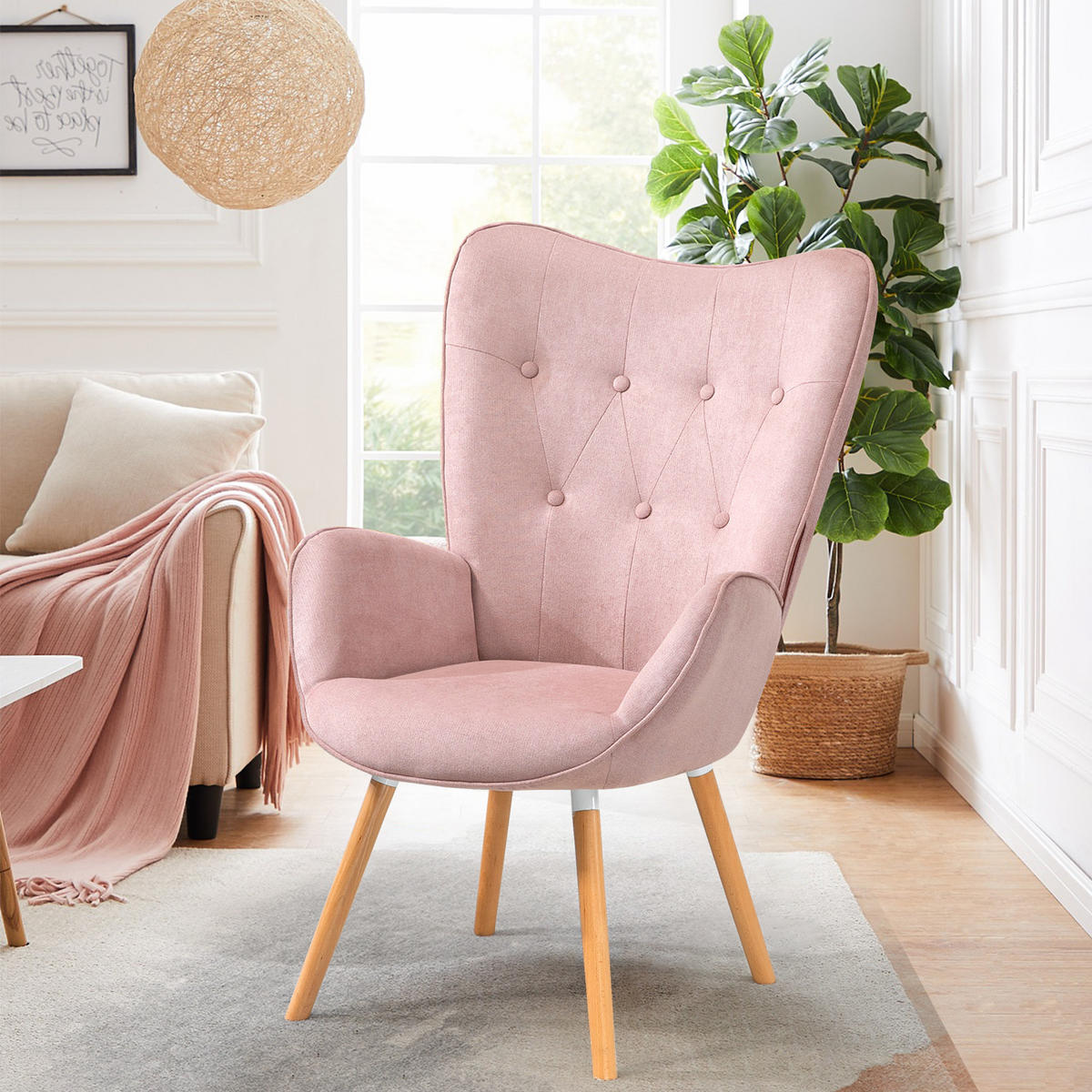 OHRENSESSEL in Webstoff, Pink - Pink, Holz/Textil (65.5/106/67.5cm) - Meubles Cosy