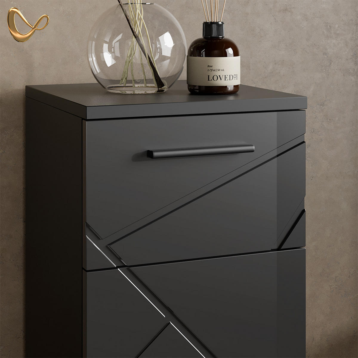 BADMÖBEL-SET Ronco Anthrazit Hochglanz 4 Teile - Anthrazit, Holzwerkstoff (41/80/58cm) - Livinity®