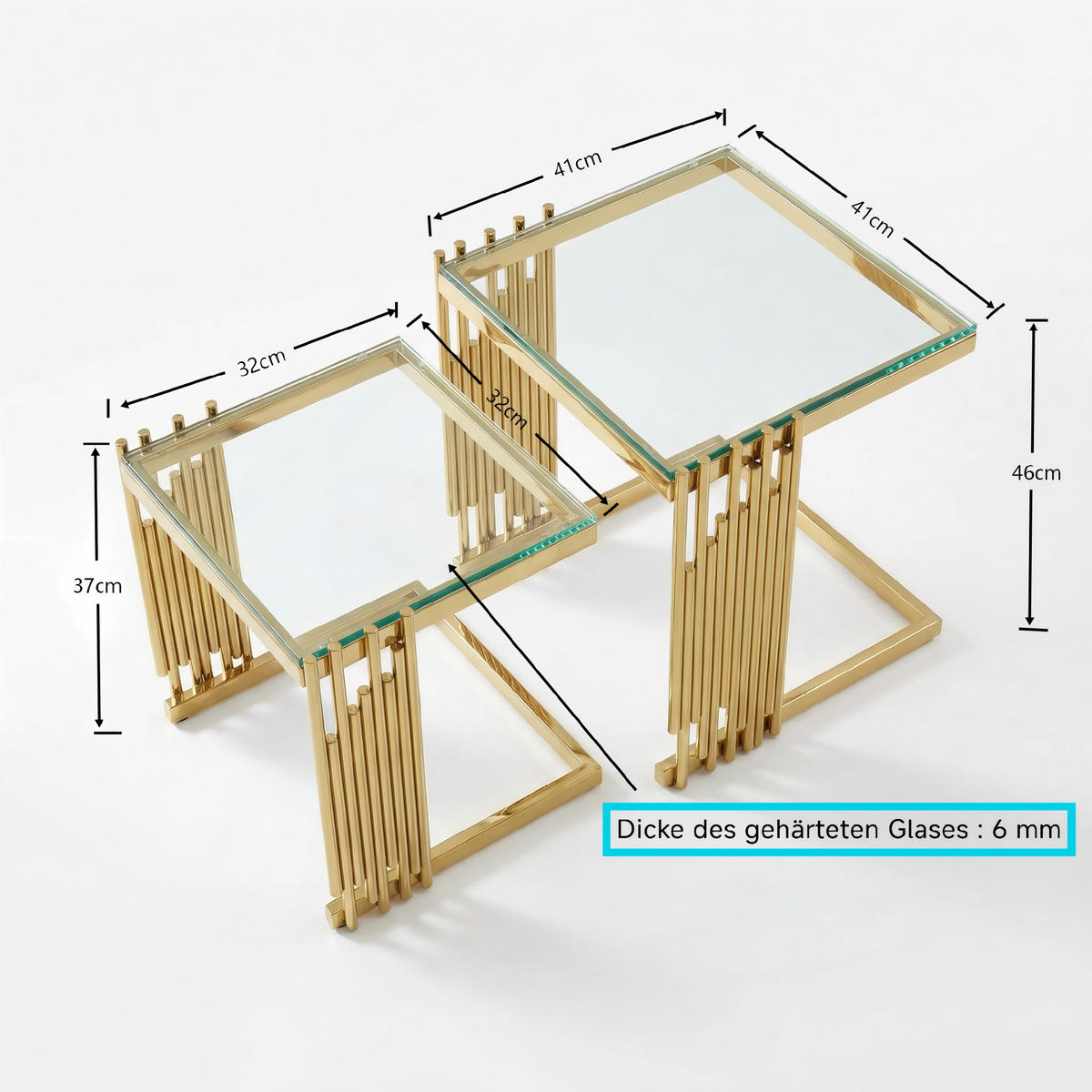 COUCHTISCH in Schwarz Wohnzimmer mit Glastischplatte für Wohnzimmer / Zuhause / Büro - Goldfarben, Glas/Holzwerkstoff (41/41/46cm) - STILVORA