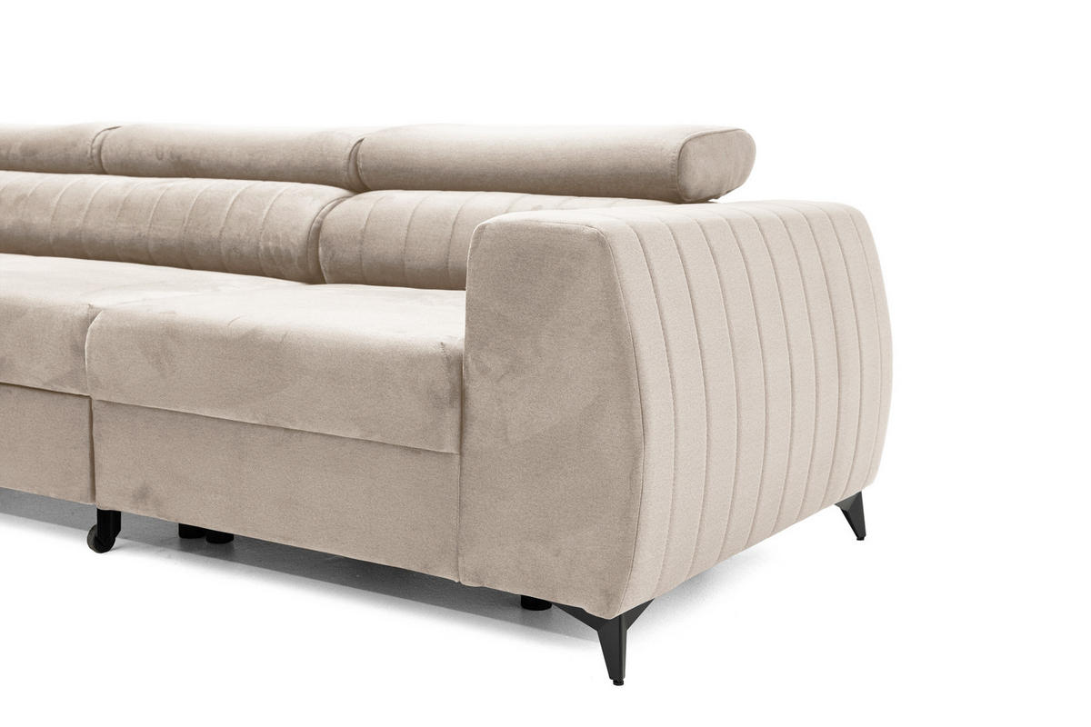 ECKSOFA PIERO MAXI Links mit Schlaffunktion 195x125 Velours Beige - Beige/Schwarz, Holz/Textil (350/203cm) - Muffo