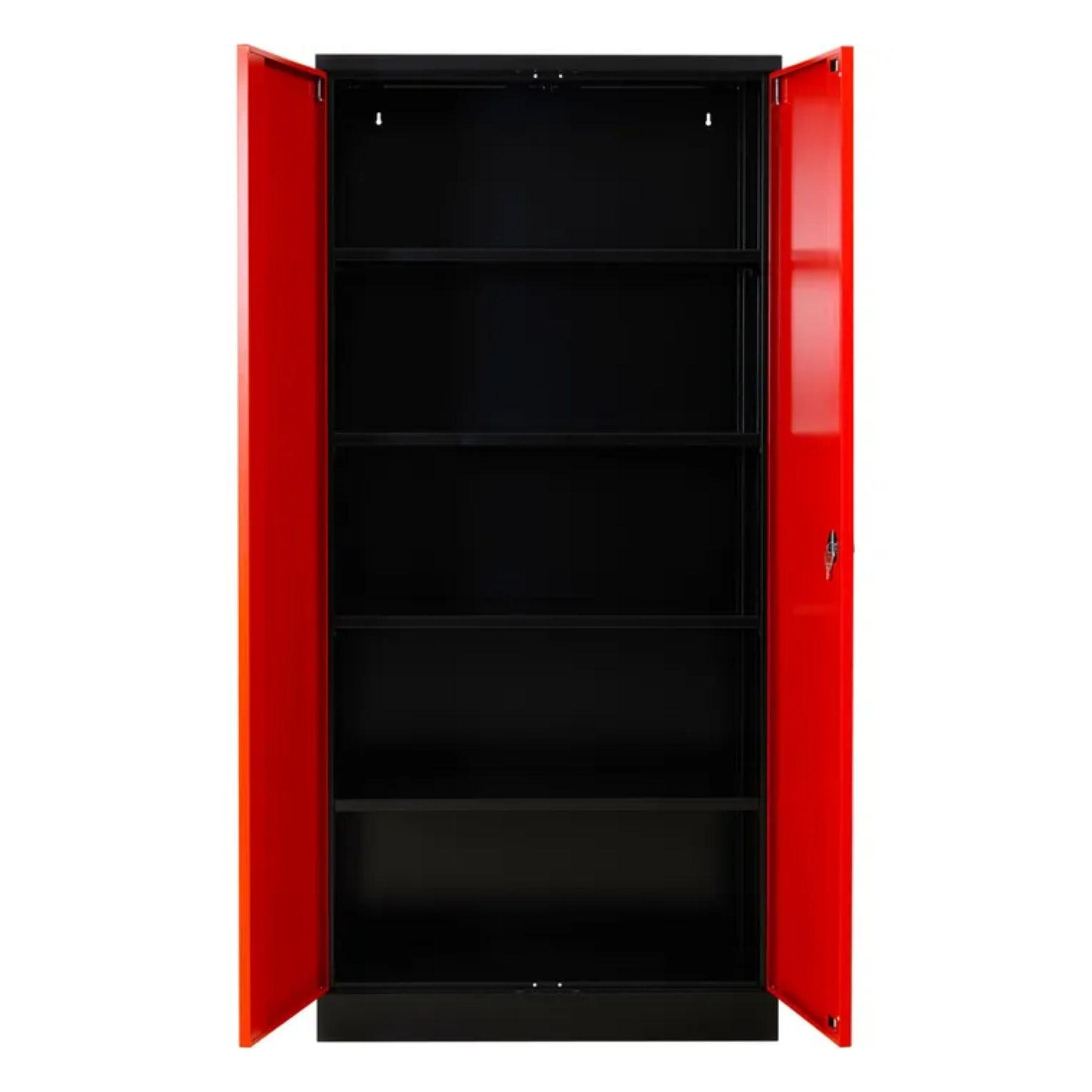 STAHLSCHRANK Bee mit 4 lackierten Fachböden 195x92x50 cm Korpusfarbe Anthrazit Frontfarbe Feuerrot - Rot, Metall (92/195/50cm)