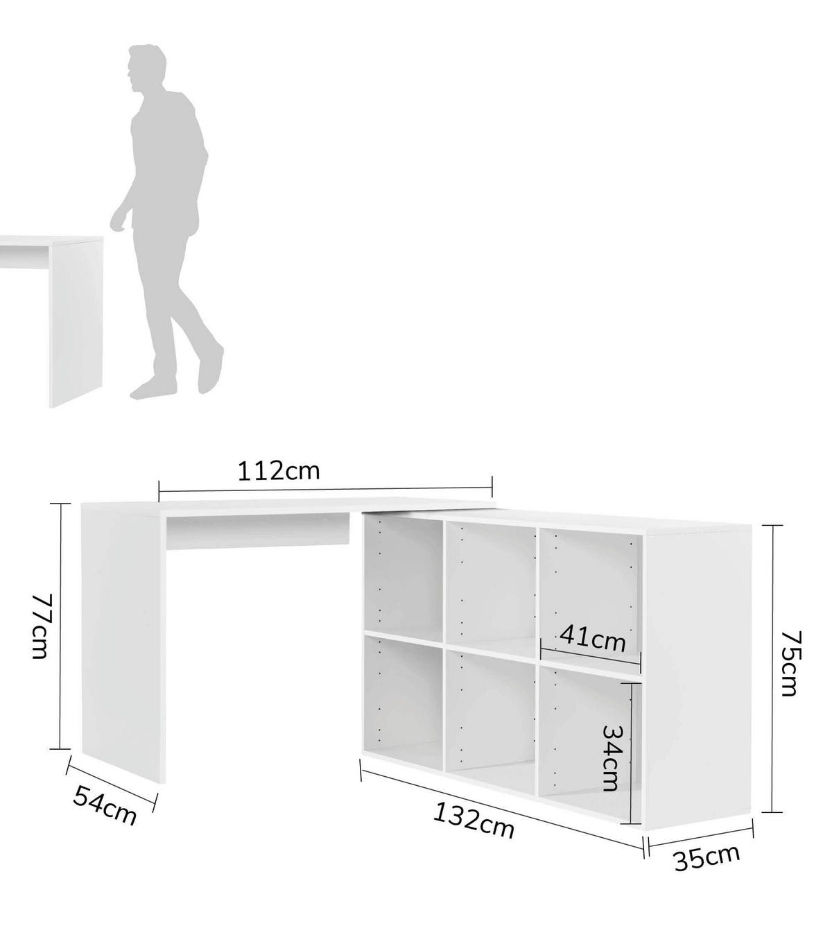 ECKSCHREIBTISCH Der Produktive - Weiß, Holzwerkstoff (54/112/77cm) - Mokebo