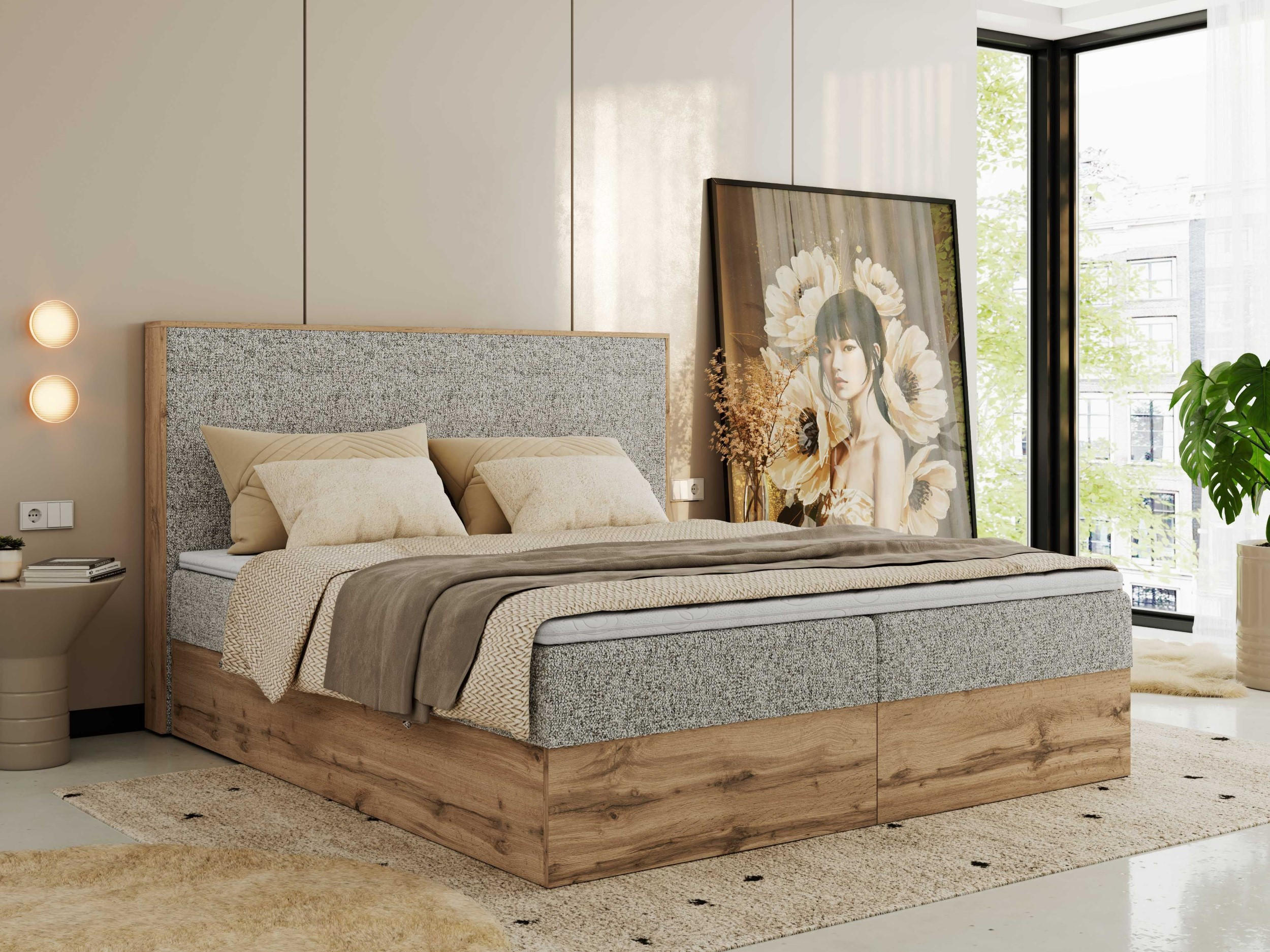 BOXBETT WOOD CLASSIC 140/200 - Beige Strukture - H4 - Beige, Textil (140/200cm) - MKS