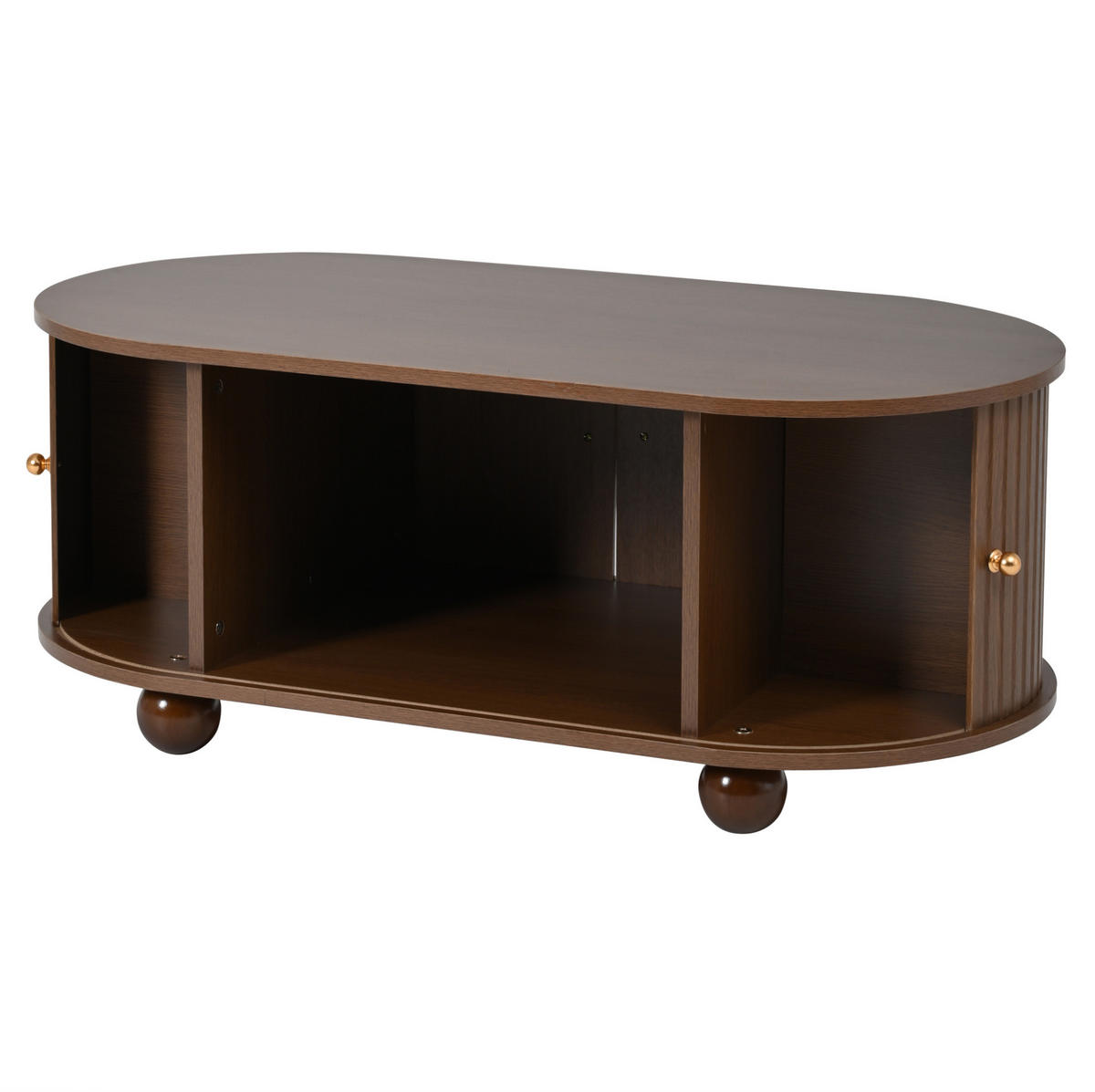 COUCHTISCH 100/50 cm in Walnussfarbe mit Stauraum und Schiebetüren - Walnussfarben, Holzwerkstoff (100/50/40cm) - BEAOK