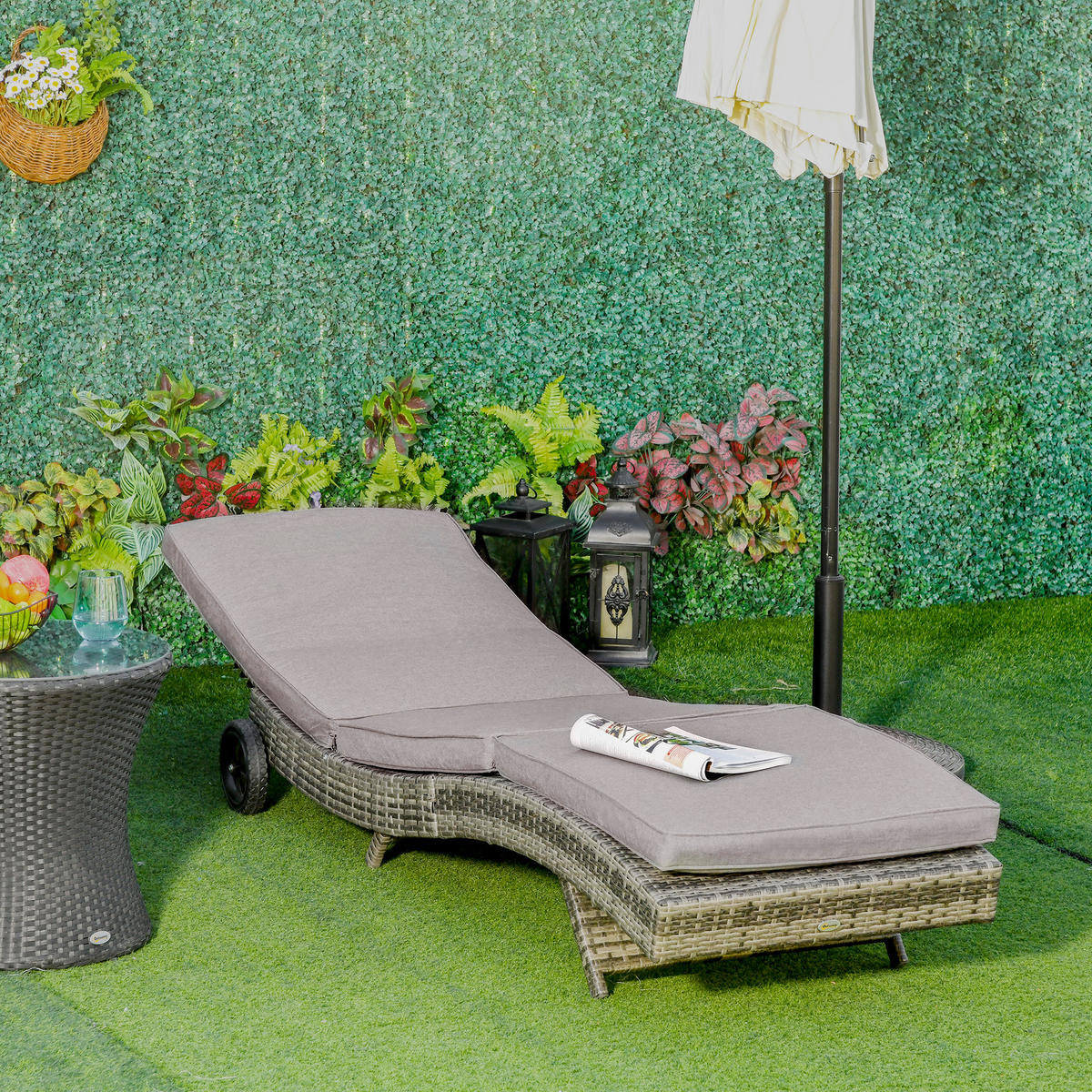 SONNENLIEGE DE-13565 5-fach verstellbar mit Rollen, abnehmbare Matratze Grau - Grau, Kunststoff/Metall (70/70/207cm) - ComfortXL