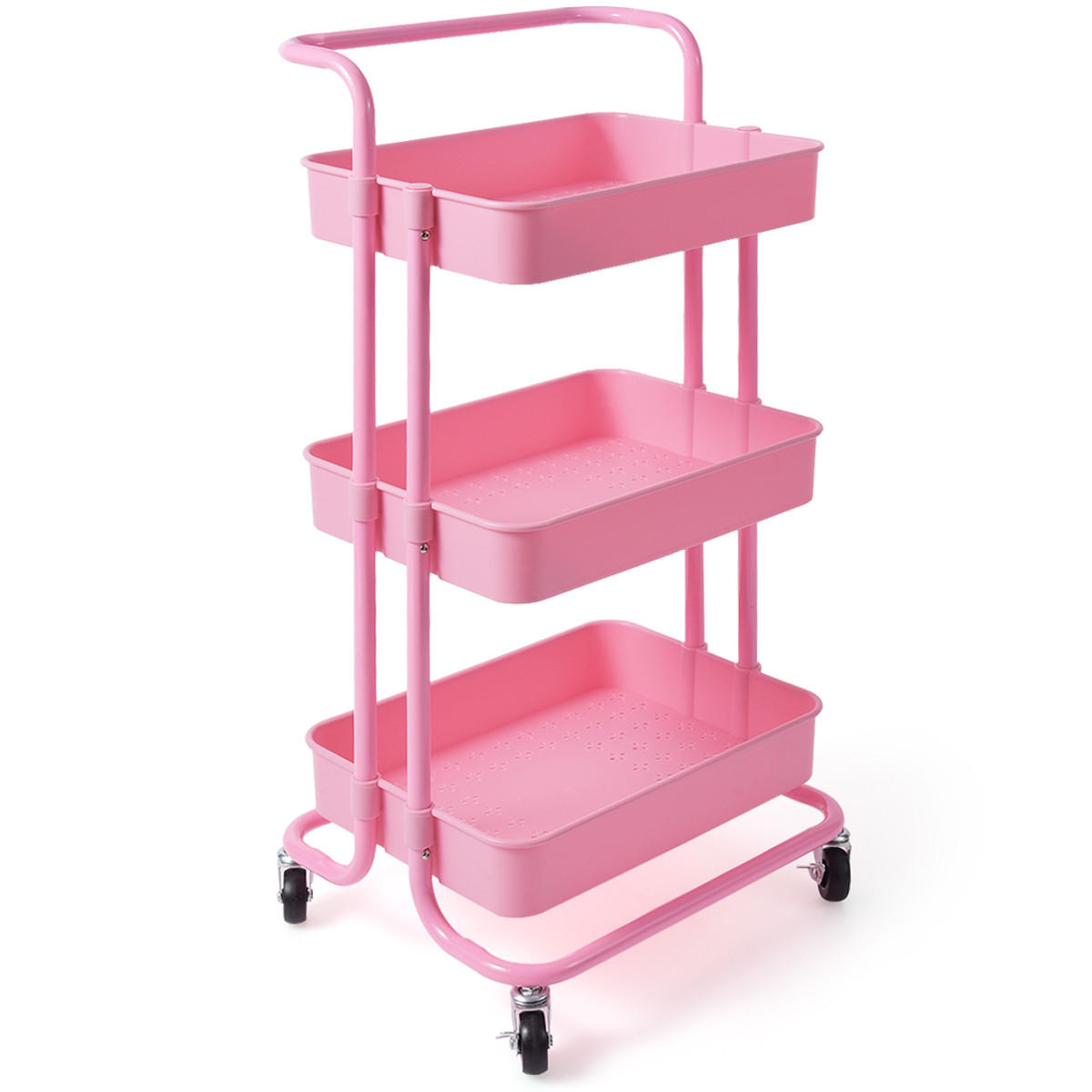 STORAGE TROLLEY Pink - Pink, Metall (42/87/35cm) - COSTWAY