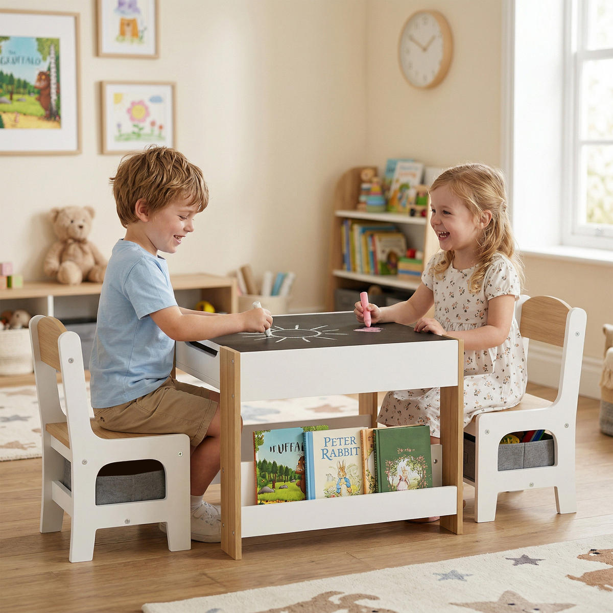 KINDERSITZGRUPPE DE-17525 Weiß/Naturholz - Naturfarben, Holzwerkstoff (61.5/48/61.5cm) - ComfortXL