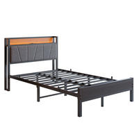 METALLBETT 120/200 cm in Schwarz mit LED, USB und Ablage - Schwarz, Holzwerkstoff/Metall (120/200cm) - WISHDOR