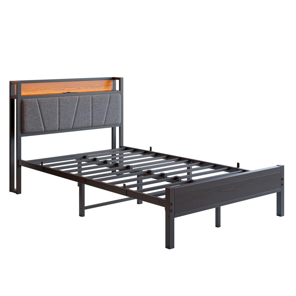 METALLBETT 120/200 cm Schwarz mit LED und USB - Schwarz, Metall (120/200cm) - Oxeza