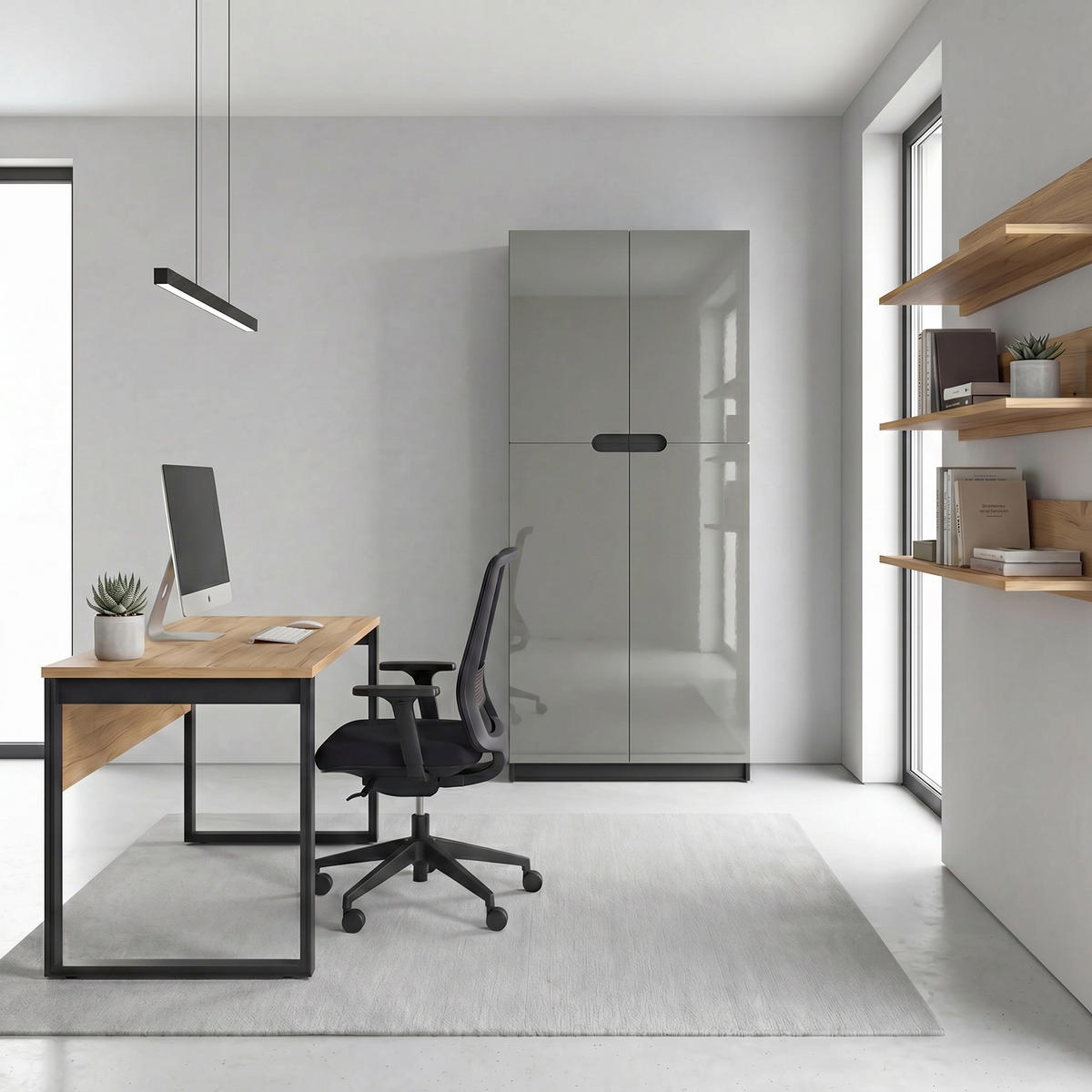 BÜROSCHRANK Logan Fronten in Grau Hochglanz - Grau, Holzwerkstoff (82/184/37cm) - Vladon